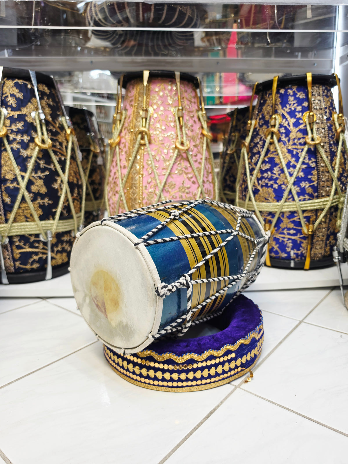 Blue & Gold Toddler Dholak with Black Stripes (For Ages 1-3) * Cosmetic Defects