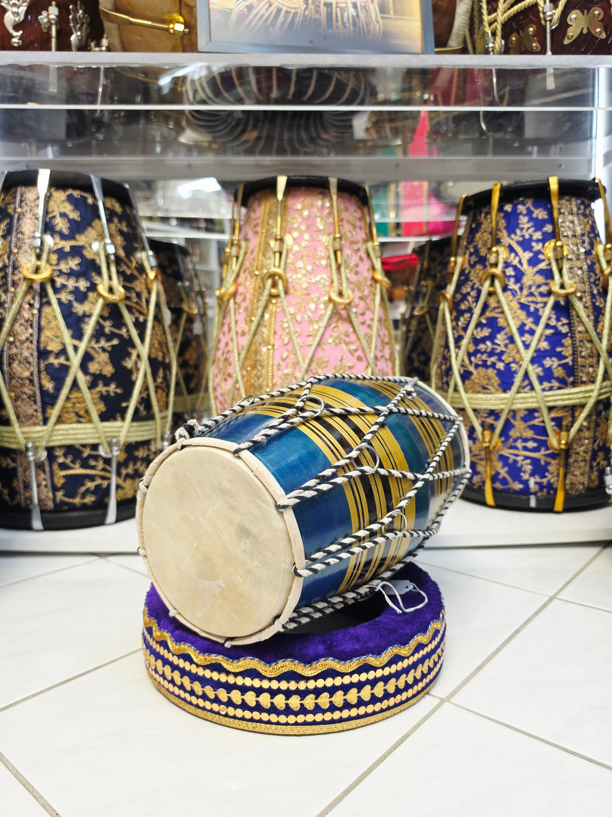 Blue & Gold Toddler Dholak with Black Stripes (For Ages 1-3) * Cosmetic Defects