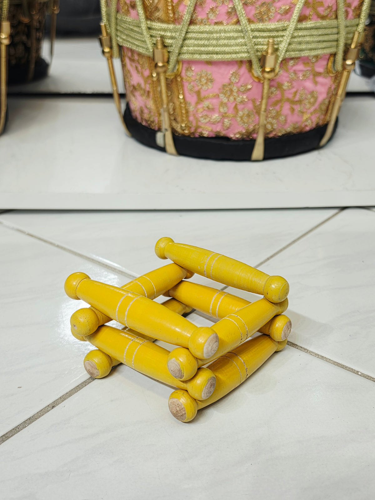 Yellow Wooden Bayan Ghattas (8-Piece)