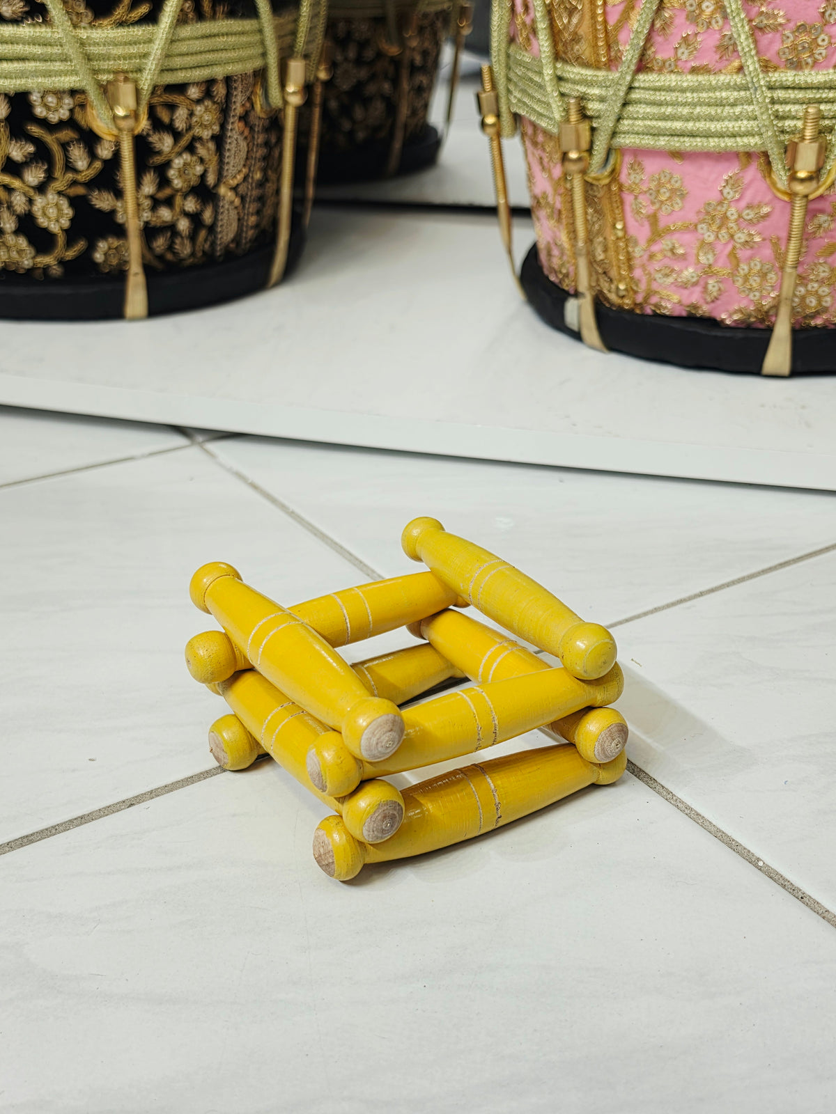 Yellow Wooden Bayan Ghattas (8-Piece)