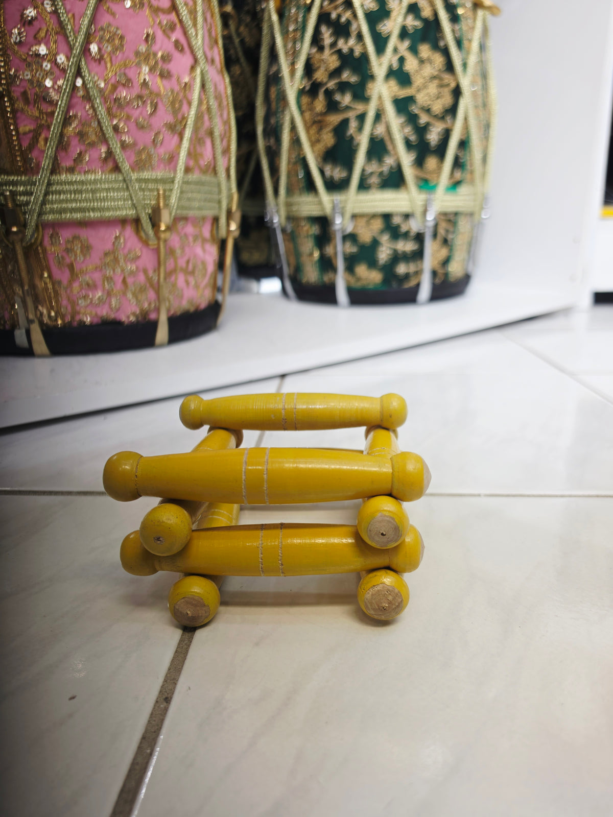 Yellow Wooden Bayan Ghattas (8-Piece)