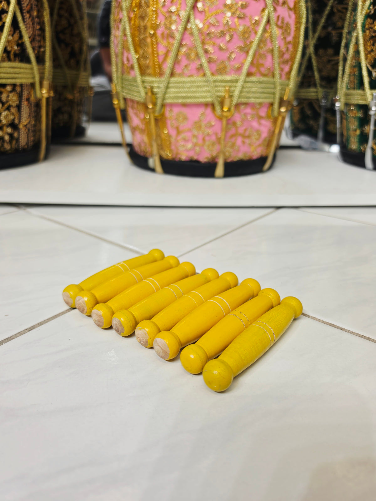 Yellow Wooden Bayan Ghattas (8-Piece)