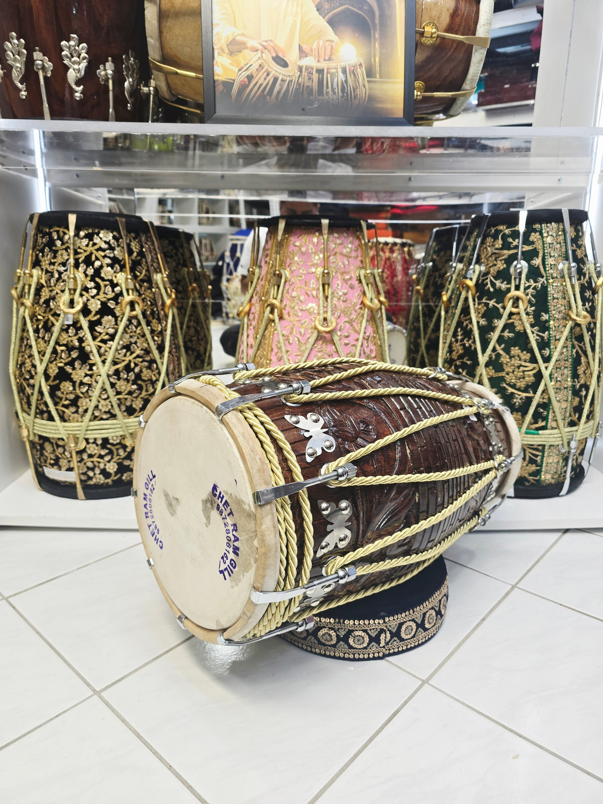 Rajvansh | Hand-Engraved Chetram Gill Red Sheesham Dholak *Exceptional Tone