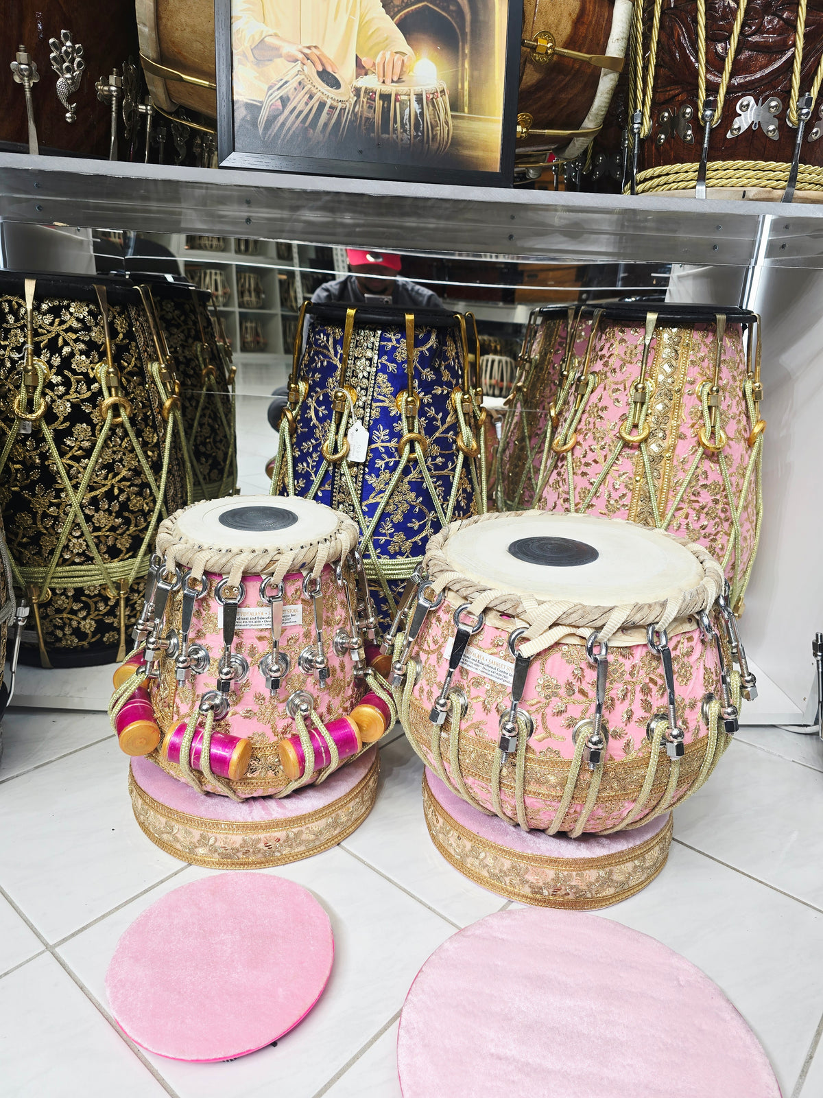 Gulabi Darbar Royale 6" C/C# Red Sheesham Dayan & 9.25" Copper Bayan Pink Sherwani Bolted Tabla Set – Exceptional Tone