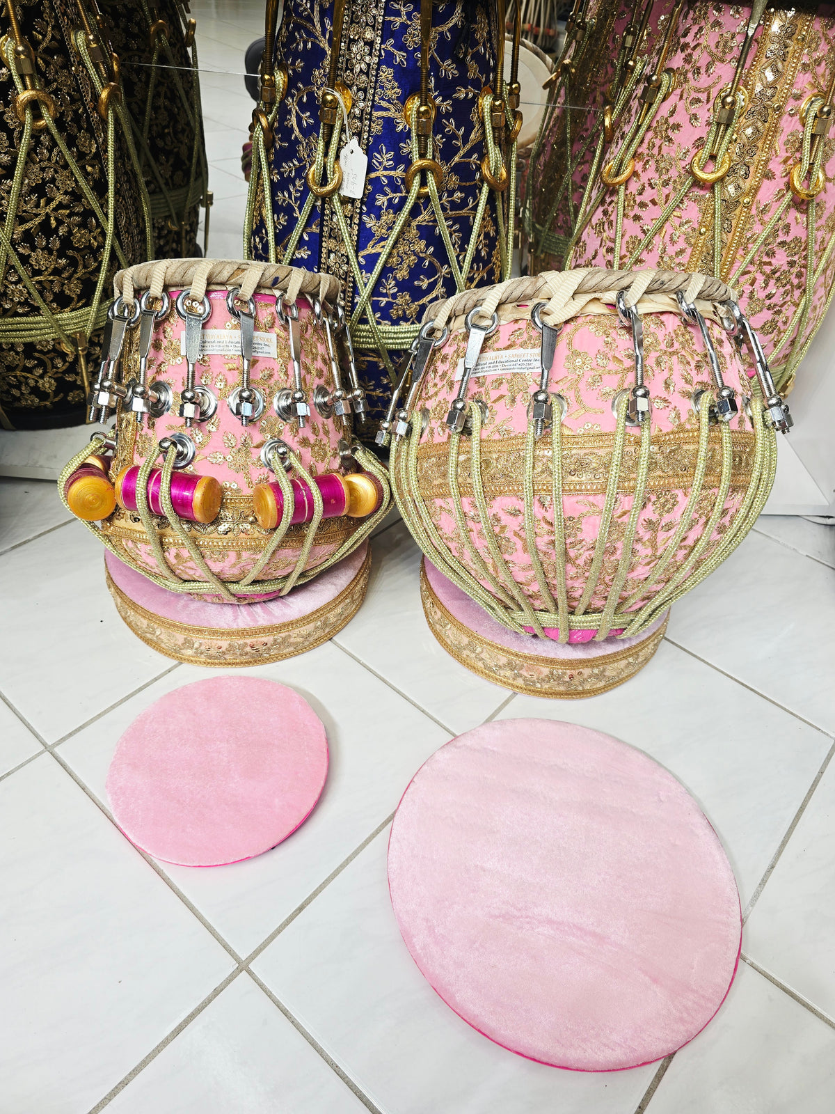 Gulabi Darbar Royale 6" C/C# Red Sheesham Dayan & 9.25" Copper Bayan Pink Sherwani Bolted Tabla Set – Exceptional Tone