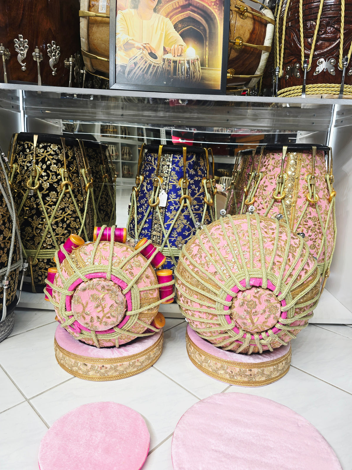 Gulabi Darbar Royale 6" C/C# Red Sheesham Dayan & 9.25" Copper Bayan Pink Sherwani Bolted Tabla Set – Exceptional Tone