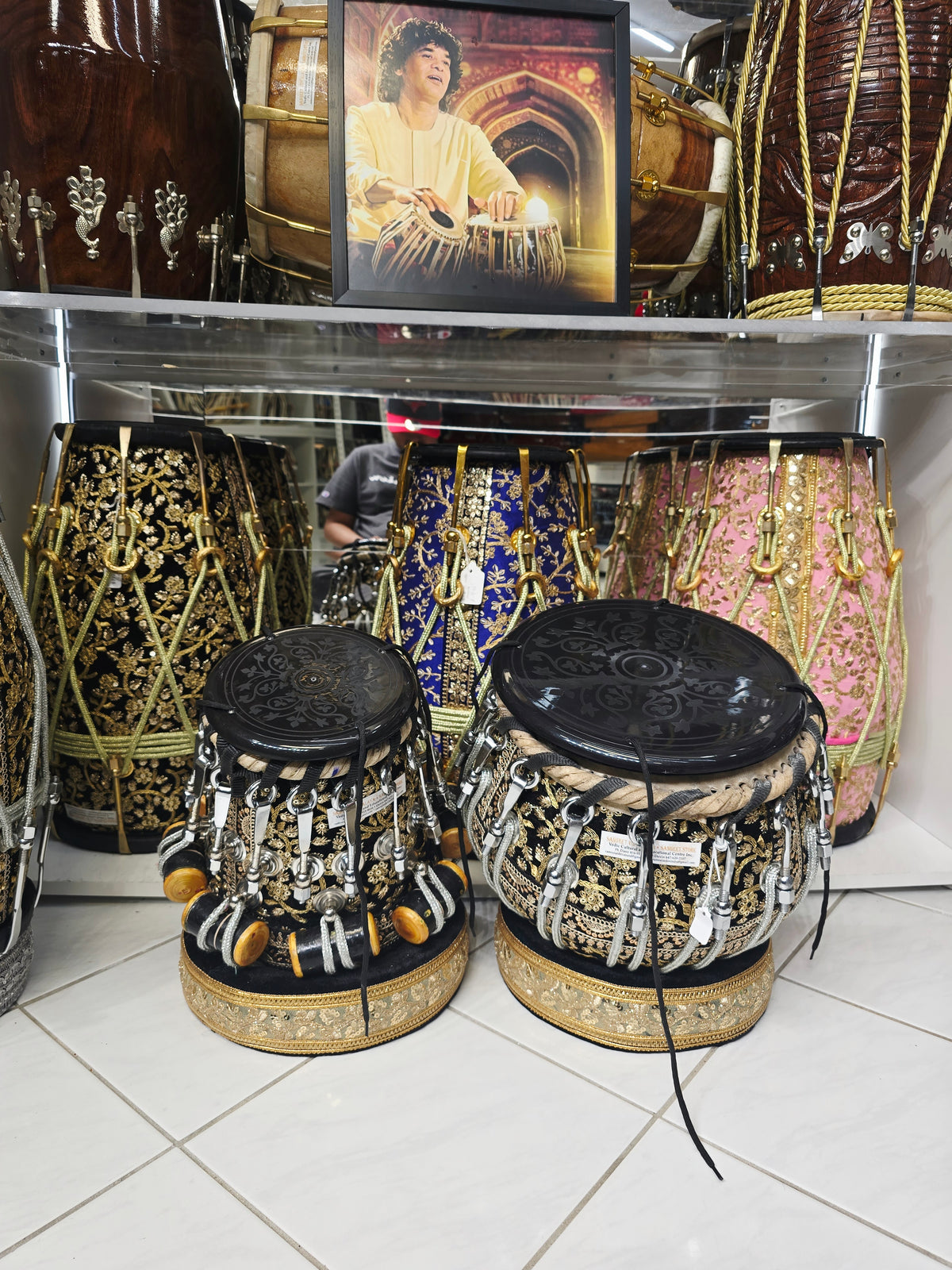 Shahi Noir Imperial 5.75" C#/D Red Sheesham Dayan & 9.25" Brass Bayan Black Sherwani Wrapped Bolted Tabla Set