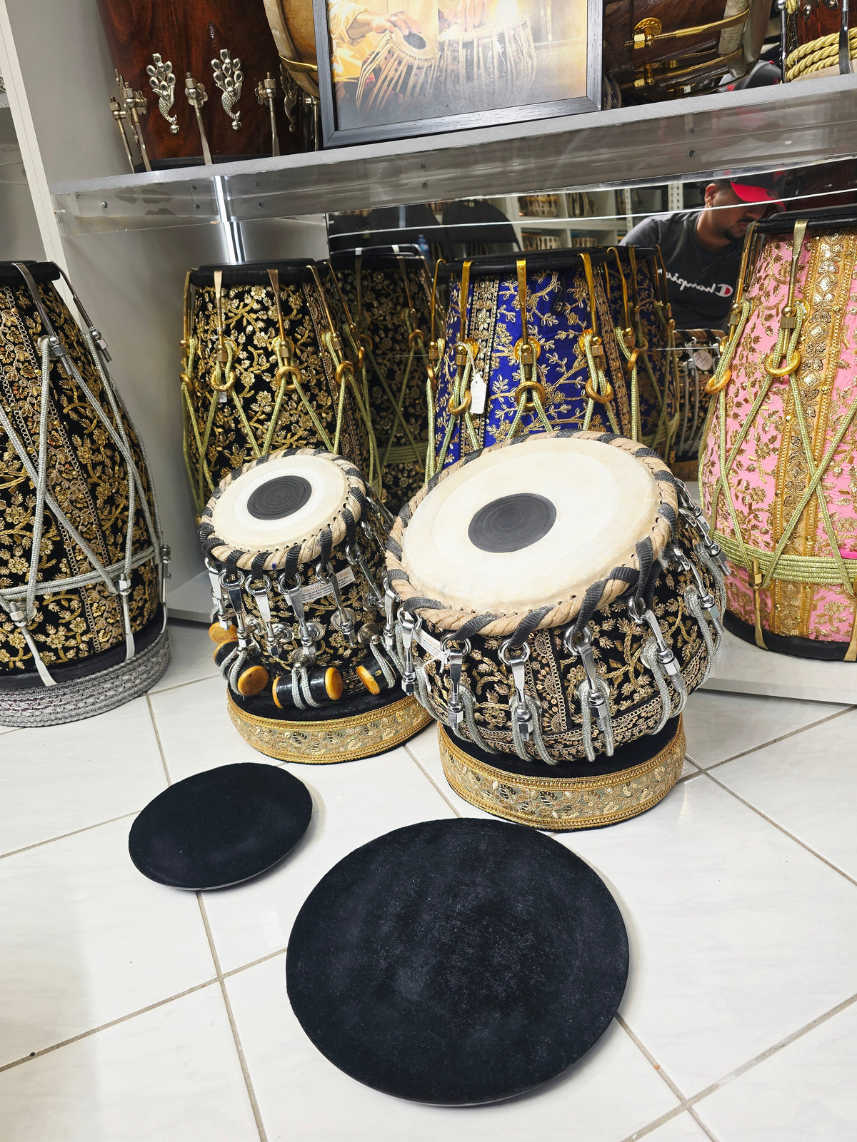Shahi Noir Imperial 5.75" C#/D Red Sheesham Dayan & 9.25" Brass Bayan Black Sherwani Wrapped Bolted Tabla Set