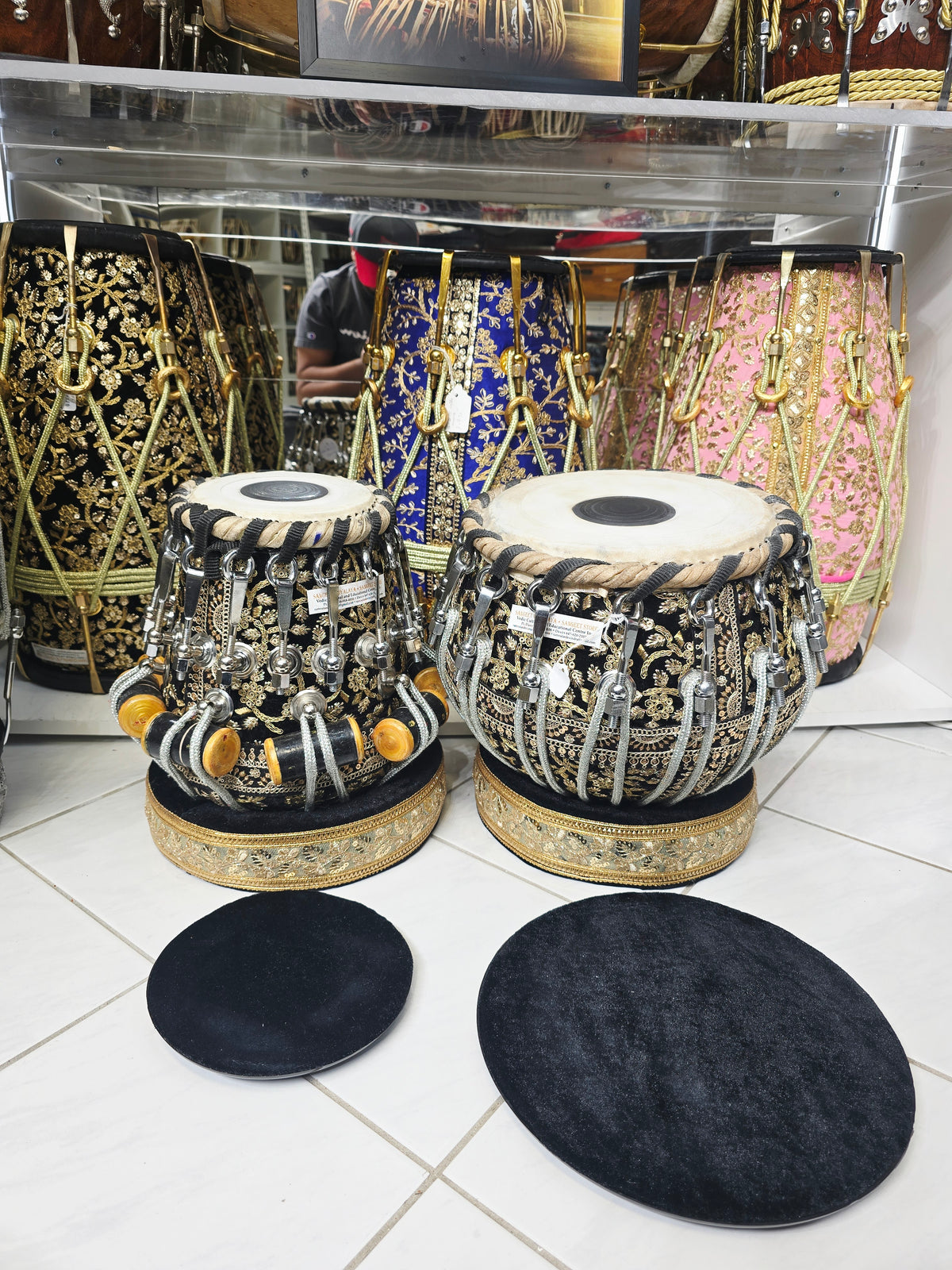 Shahi Noir Imperial 5.75" C#/D Red Sheesham Dayan & 9.25" Brass Bayan Black Sherwani Wrapped Bolted Tabla Set