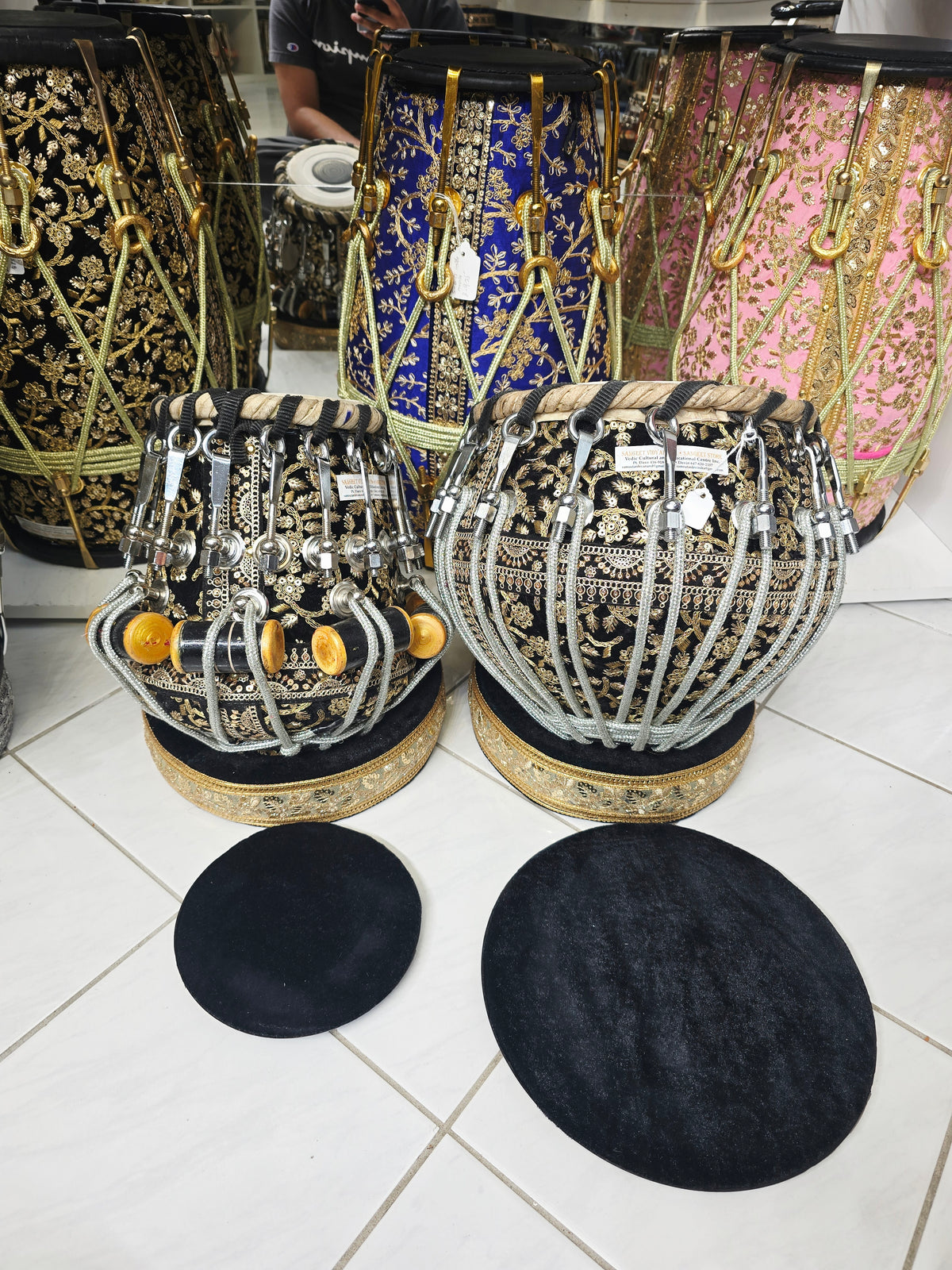 Shahi Noir Imperial 5.75" C#/D Red Sheesham Dayan & 9.25" Brass Bayan Black Sherwani Wrapped Bolted Tabla Set