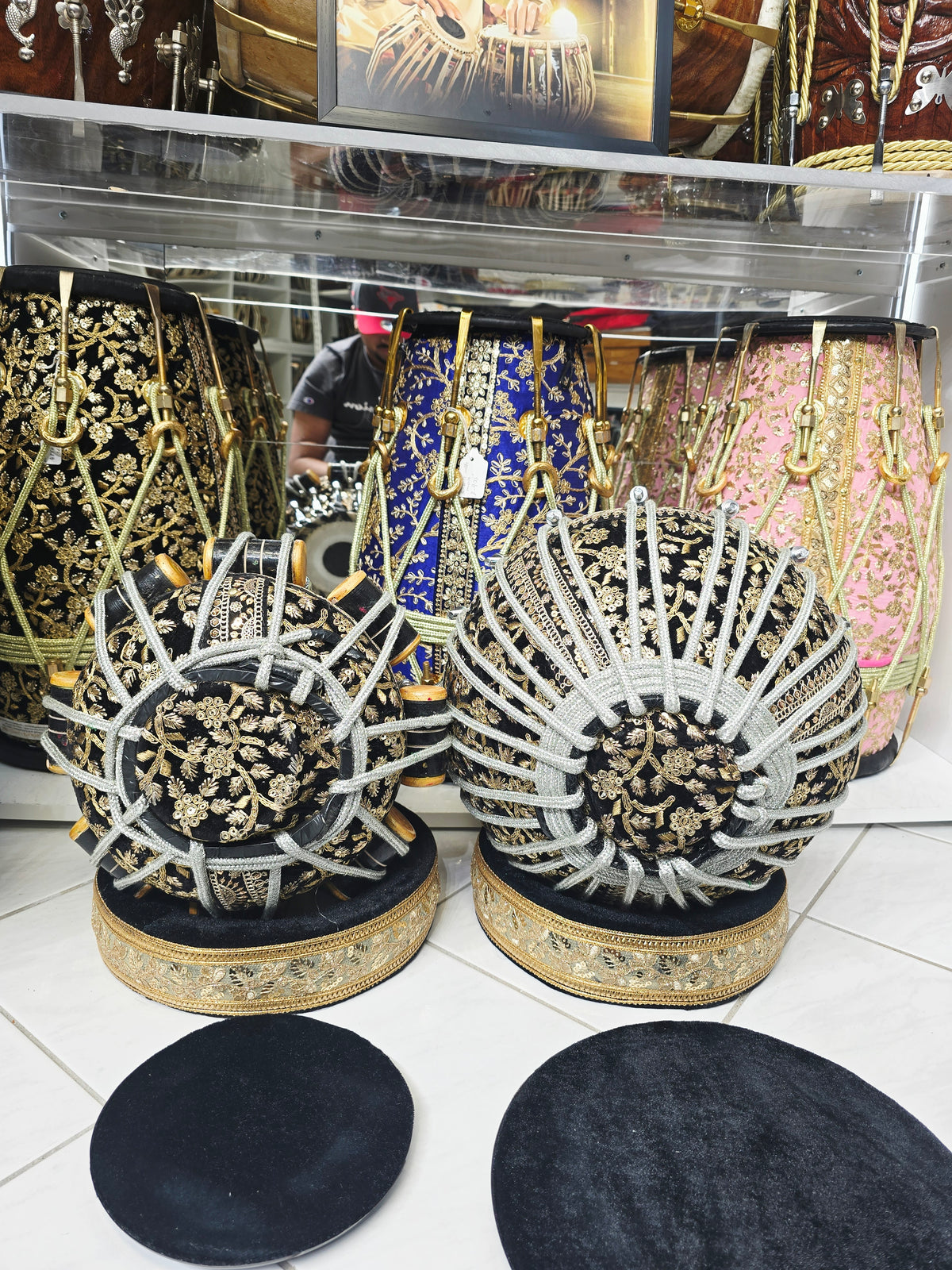 Shahi Noir Imperial 5.75" C#/D Red Sheesham Dayan & 9.25" Brass Bayan Black Sherwani Wrapped Bolted Tabla Set