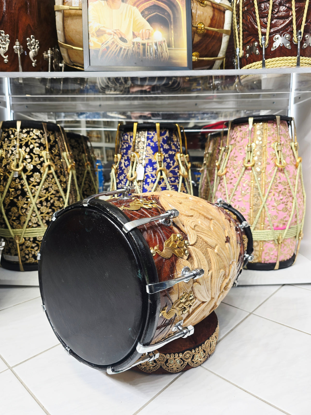 Sangeet Store Maharaja Signature Custom Engraved Chetram Dholak with Black Skins *Exceptional Tone