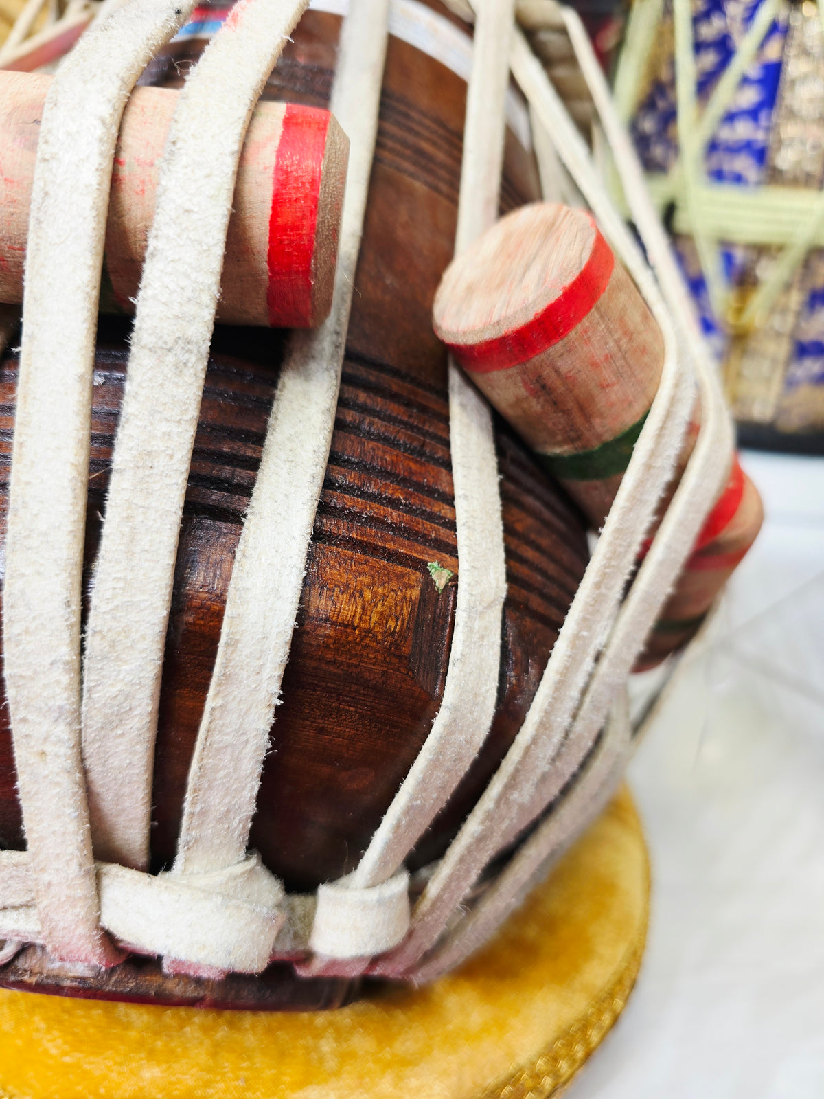Custom Package for Sangeeta: 6" C/C# Red Sheesham Exceptional Tone Mohd. Sharif Dayan + 9.25" 4.3kg Copper Somnath Skin Bayan with lots of depth & resonance + premium pink tabla rings + Heavyweight Silver Tabla Hammer + Majheera
