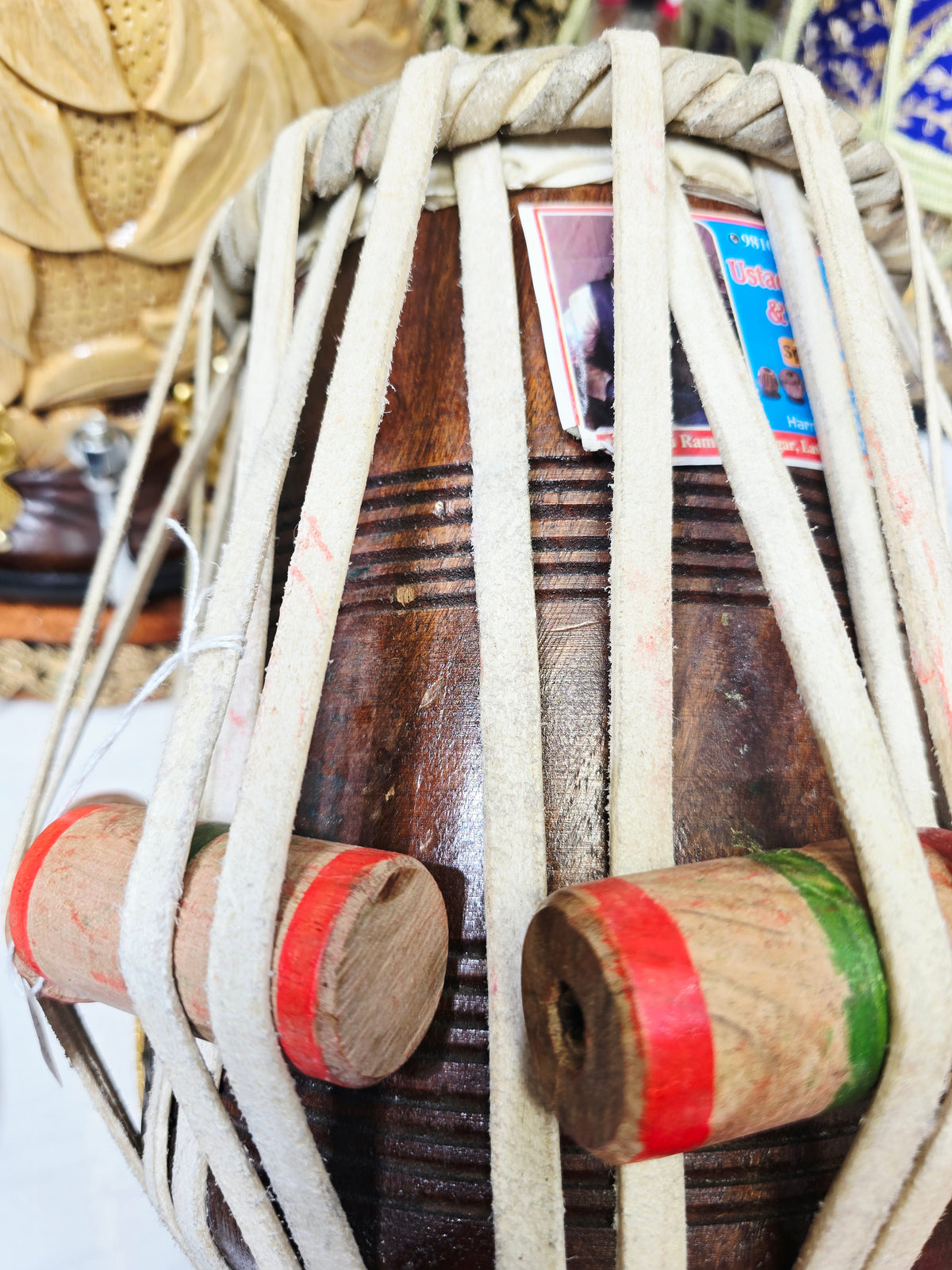 Custom Package for Sangeeta: 6" C/C# Red Sheesham Exceptional Tone Mohd. Sharif Dayan + 9.25" 4.3kg Copper Somnath Skin Bayan with lots of depth & resonance + premium pink tabla rings + Heavyweight Silver Tabla Hammer + Majheera