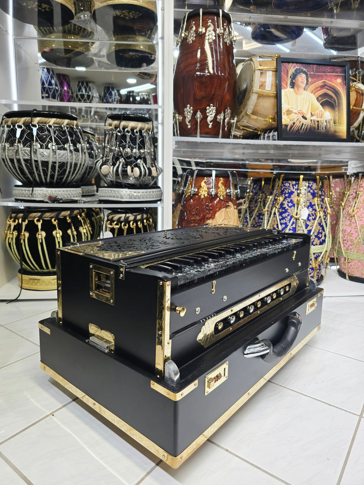 Custom Harmonium for Hasib: Midnight Raag | 42-Key 3-Reed BMF Matte Black Non-Scale Changer Harmonium with Black German Keys *Balance Payment Link*