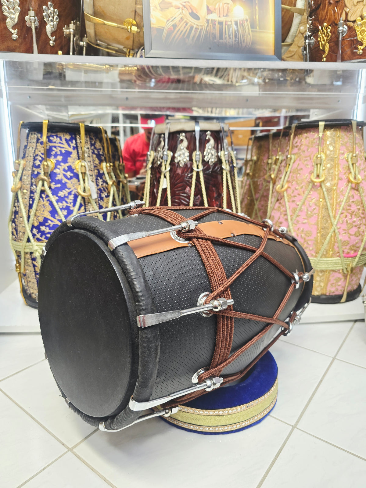 Kaala Virasat – Premium Red Sheesham Dholak | Black & Brown Leather Wrap, Decorative Brown Ropes & Bolt Tuning *Exceptional Tone