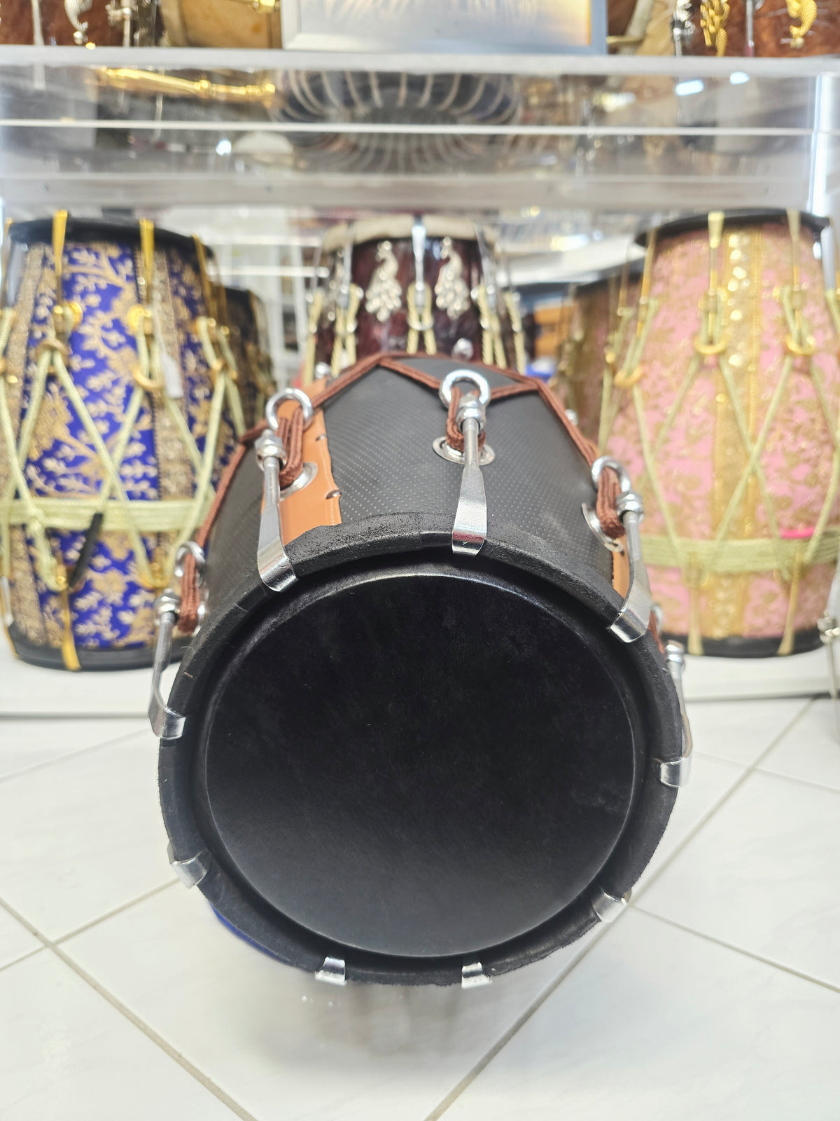Kaala Virasat – Premium Red Sheesham Dholak | Black & Brown Leather Wrap, Decorative Brown Ropes & Bolt Tuning *Exceptional Tone