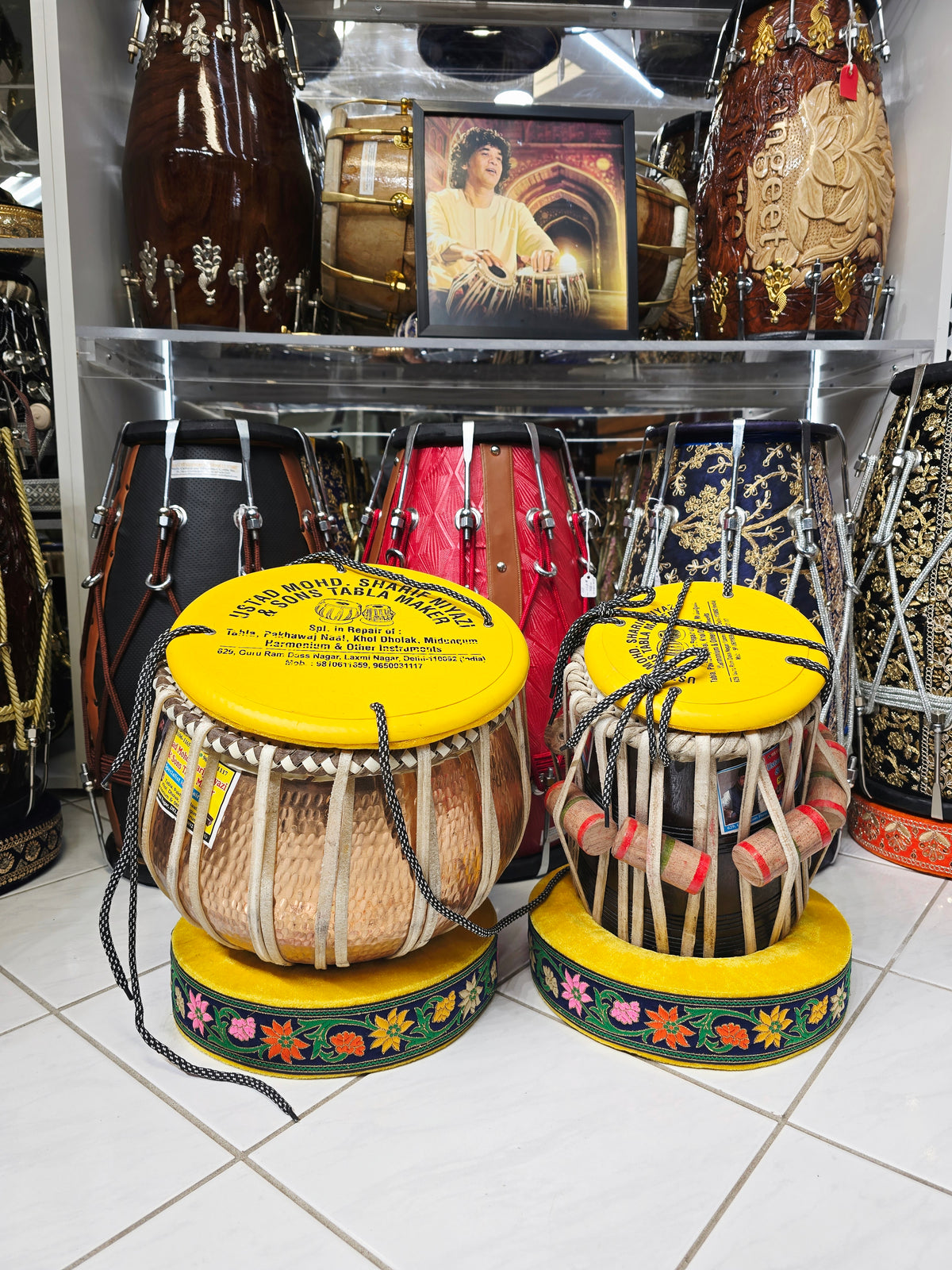 Pushpa Kiran – Mohd. Sharif Concert D Tabla Set | 5.75" Red Sheesham Dayan + 9.25" Hand-Hammered Copper Bayan *Very Minor Cosmestic Blemishes
