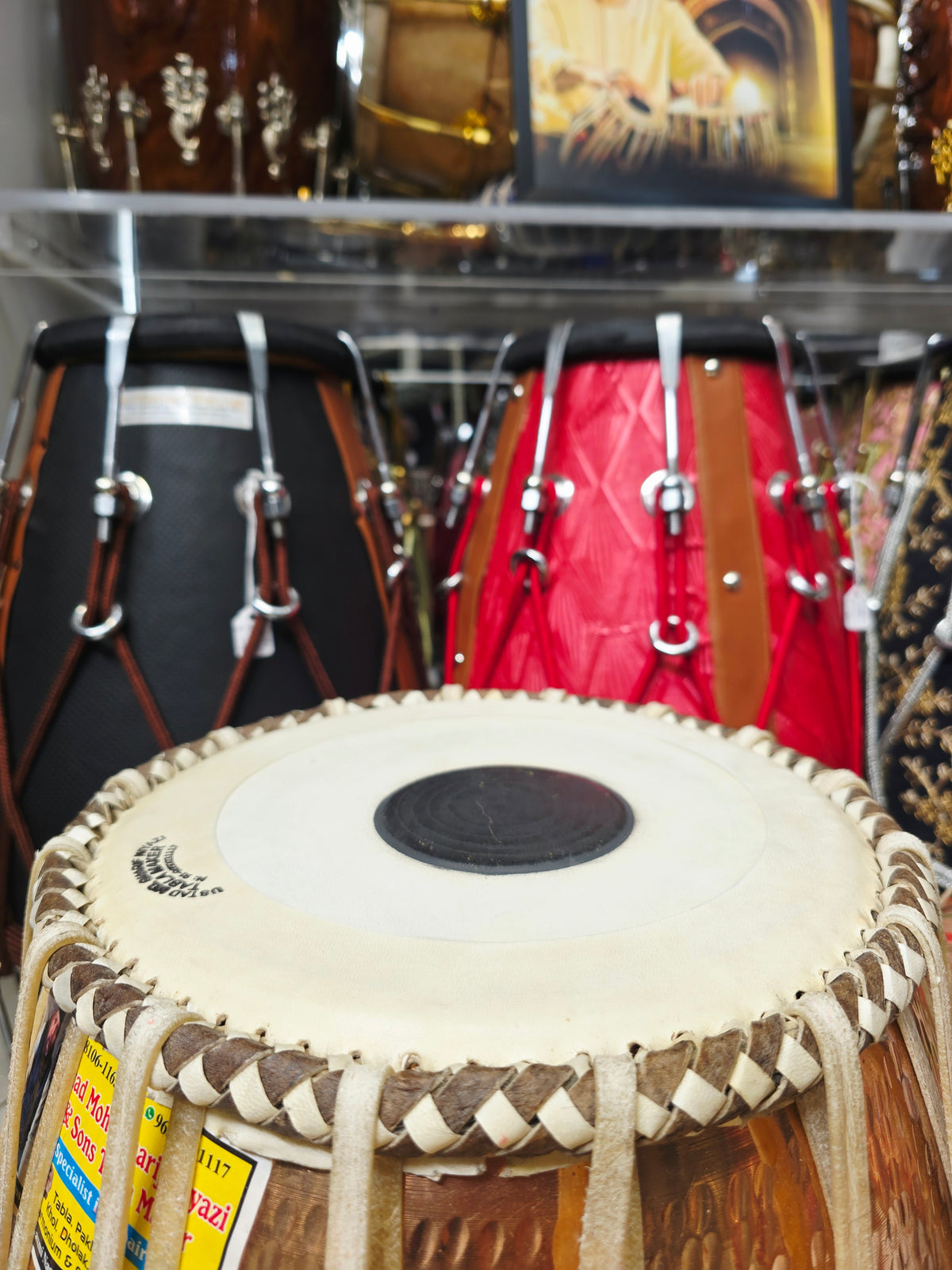 Pushpa Kiran – Mohd. Sharif Concert D Tabla Set | 5.75" Red Sheesham Dayan + 9.25" Hand-Hammered Copper Bayan *Very Minor Cosmestic Blemishes