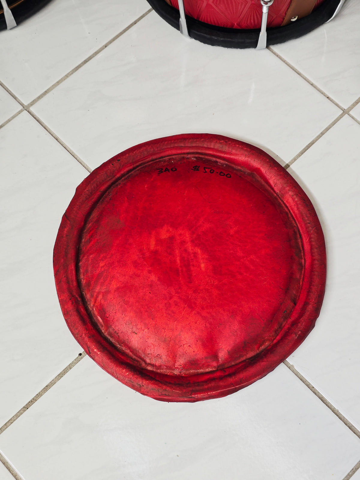 9" Concert Quality Red-Orange Dholak Bass Skin