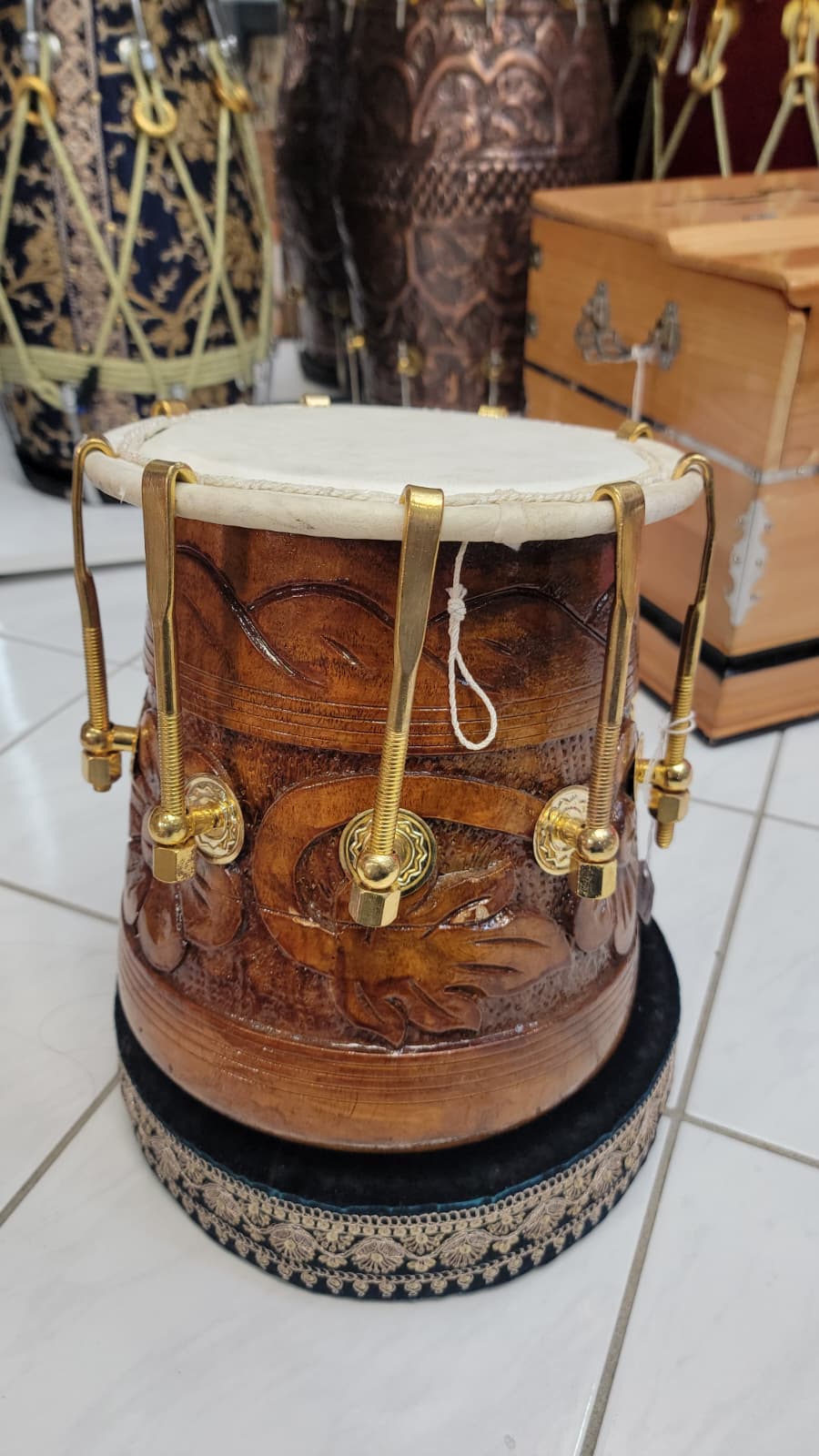 Custom Link for Bruce: KalaDhav™ Black-Finish Dhamma + Encarved Closed-Tone Half Dholak + Shipping