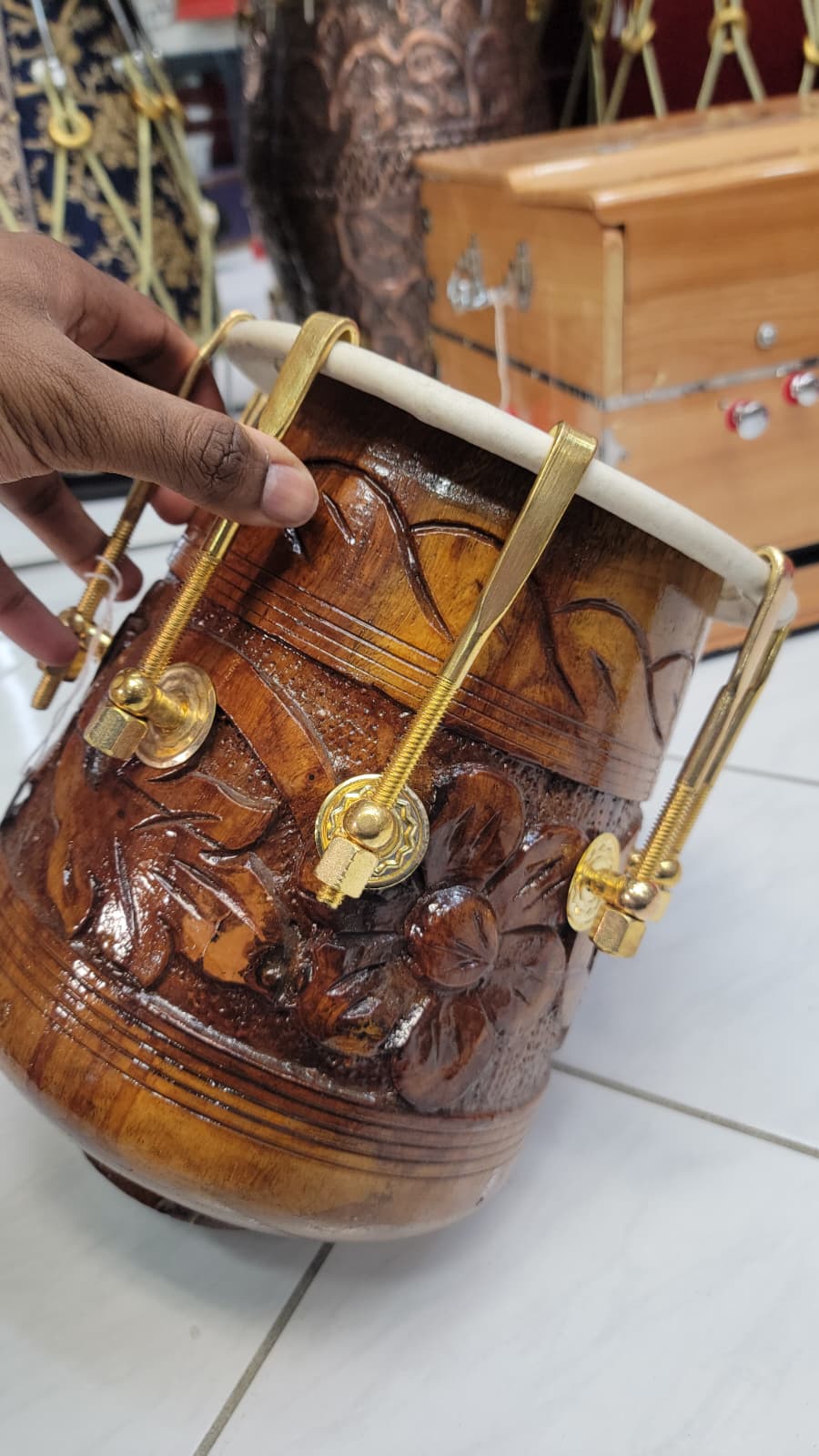 Custom Link for Bruce: KalaDhav™ Black-Finish Dhamma + Encarved Closed-Tone Half Dholak + Shipping