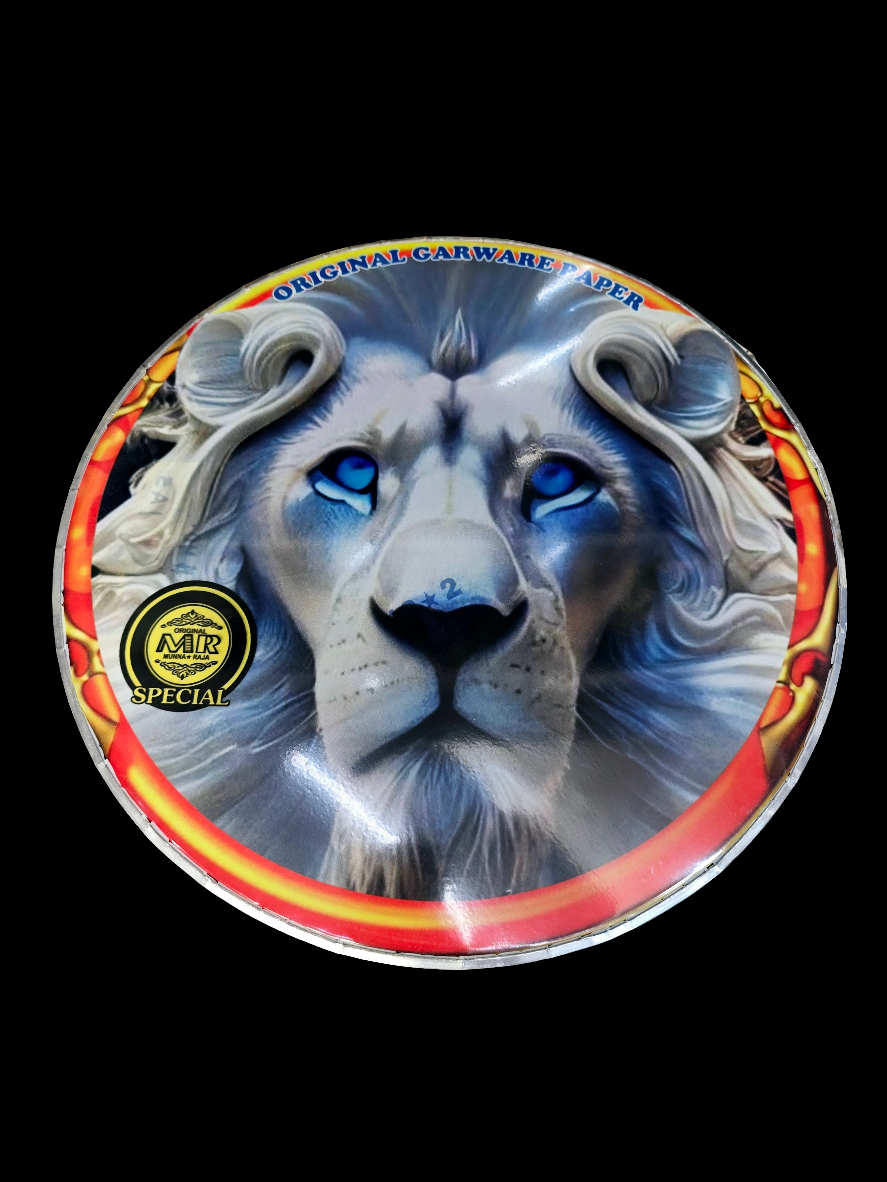 Luminous Majesty 13.2" Dhol Treble Skin – White Lion with Blue Eyes Close-Up - Sangeet Store