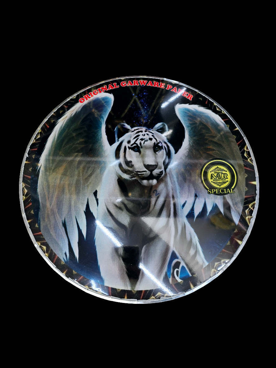 Celestial Fury 13.2" Dhol Treble Skin – White Tiger with Angel Wings on Blue Space Background