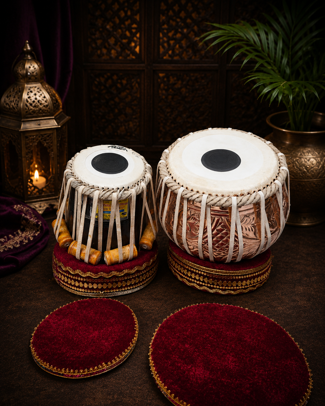 Kalyantra 6" C/C# Mohd. Sharif Niyazi & Sons Dayan + 9.25" Engraved Copper Bayan Concert Tabla Set * Very Minor Cosmetic Blemishes, and Barely Noticeable Hissing