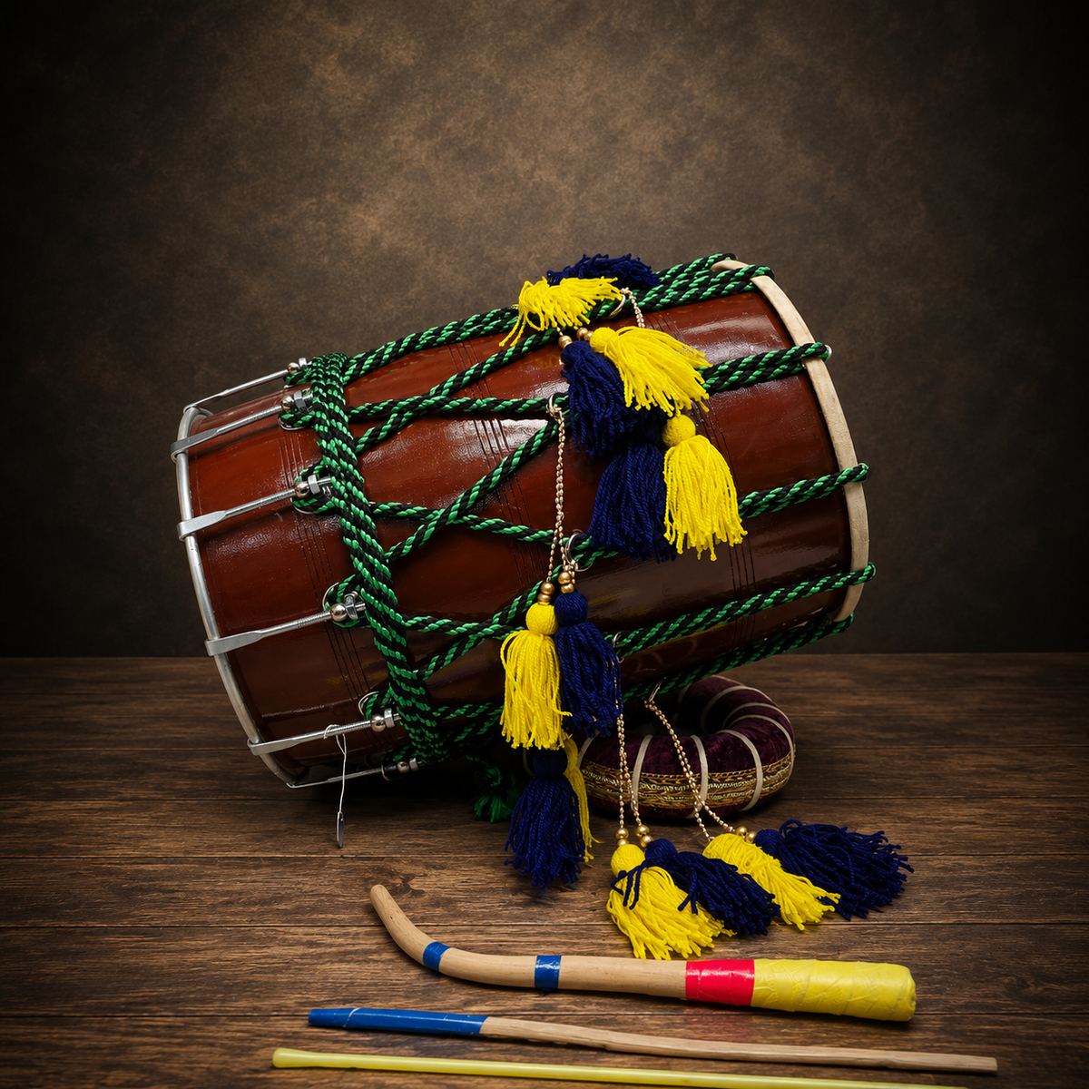 Royal Carnival 18.5" Punjabi Dhol – Green & Black Rope Mid- Sized
