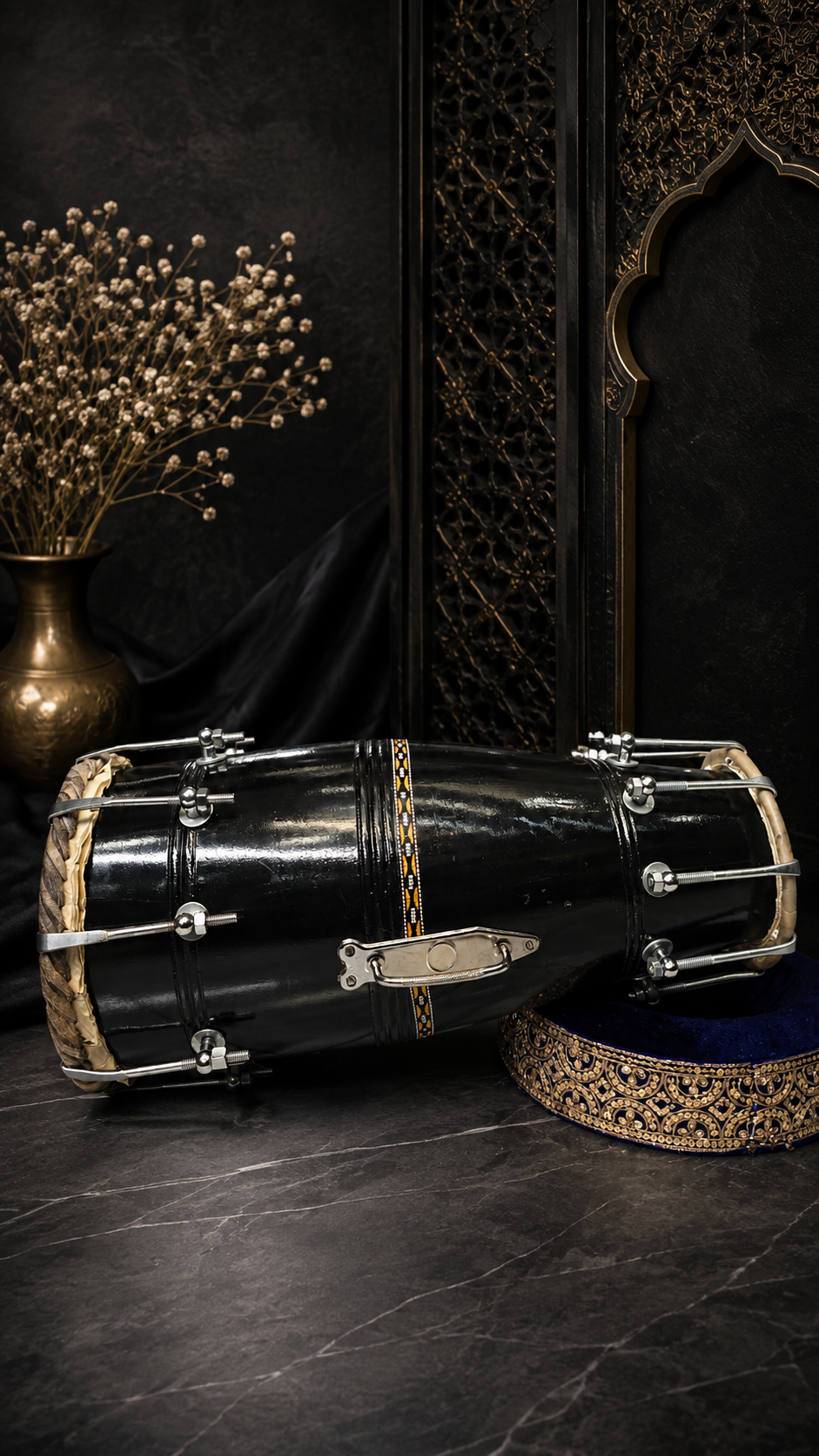 Kala Vaadya Refurbished Black Bina Naal (Dholki) | Exceptional Tone with Carry Handle *Cosmestic Blemishes