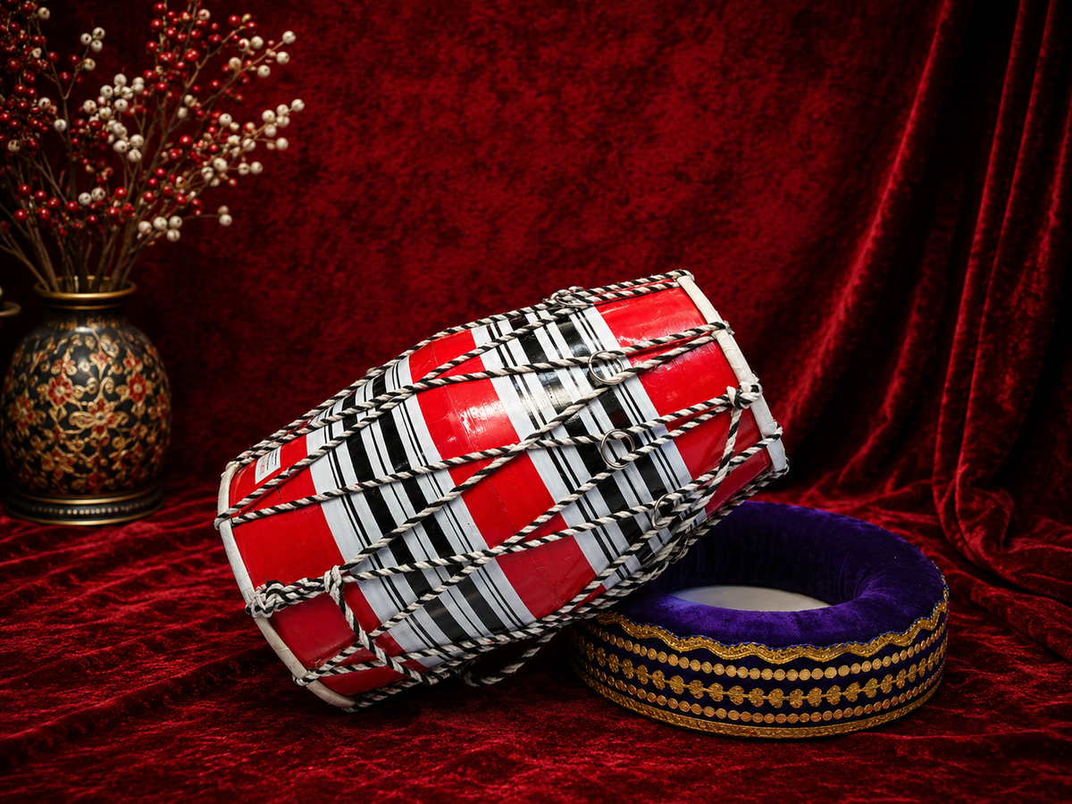 Red Toddler Dholak with Black & White Stripes (For Ages 1-3) *Cosmetic Defects