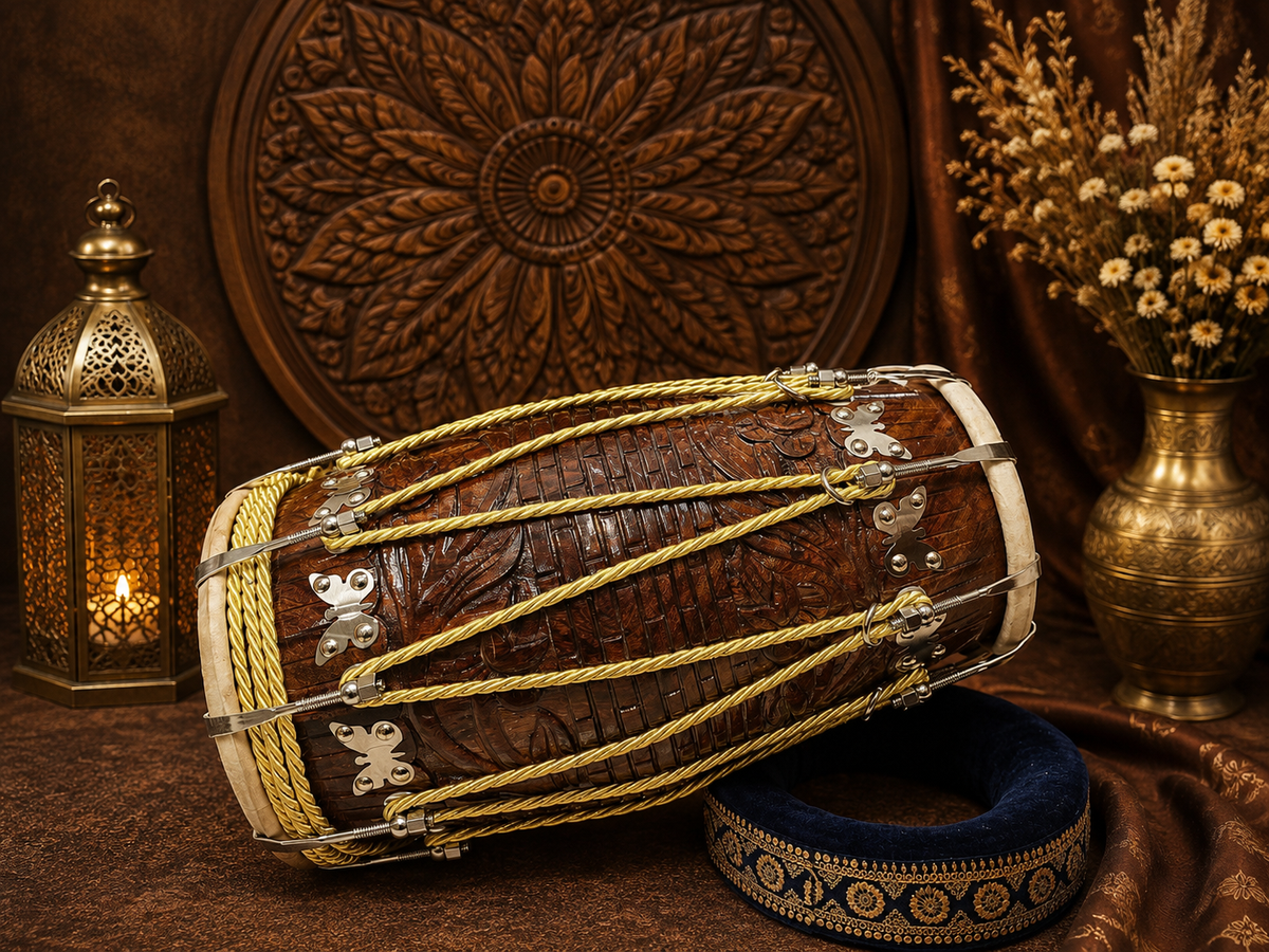 Rajvansh | Hand-Engraved Chetram Gill Red Sheesham Dholak *Exceptional Tone