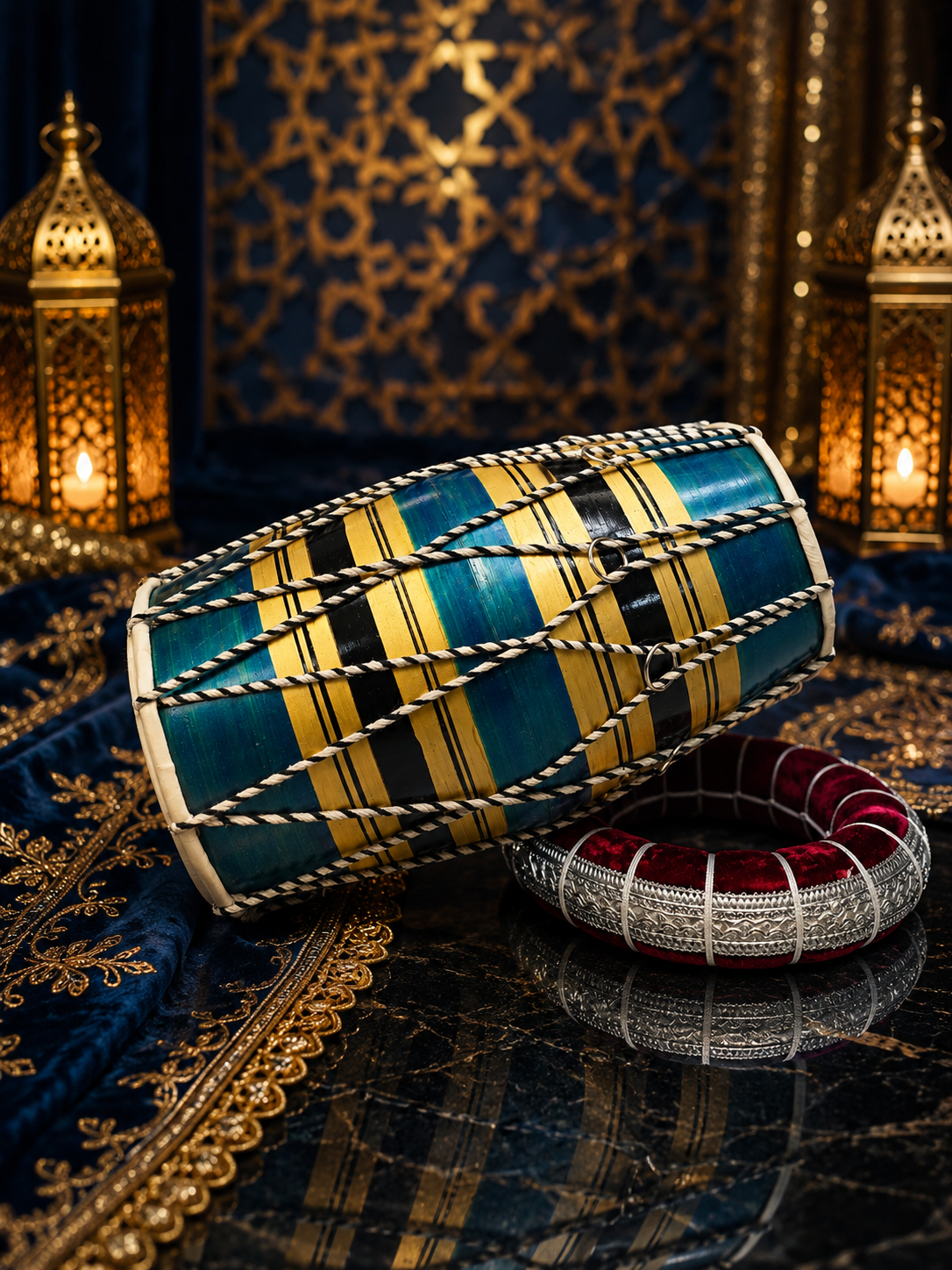 Blue & Gold Toddler Dholak with Black Stripes (For Ages 1-3) * Very Minor Cosmetic Defects