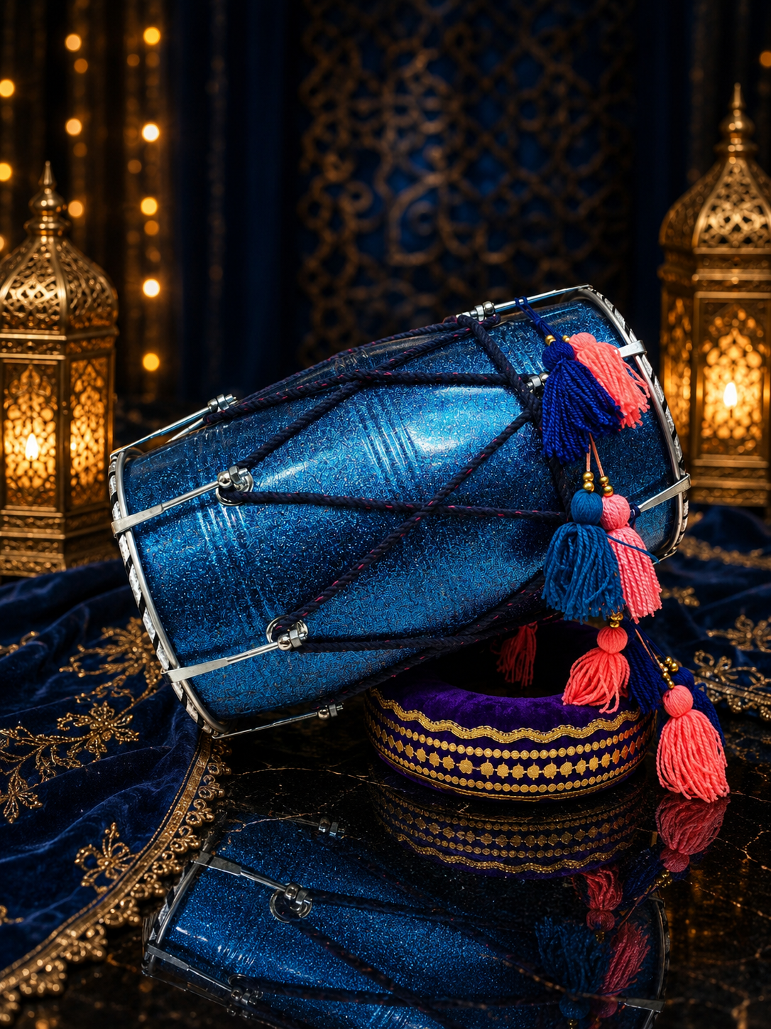 NaadSpark Blue 17.75" Fiberglass Punjabi Dhol 10" Skins
