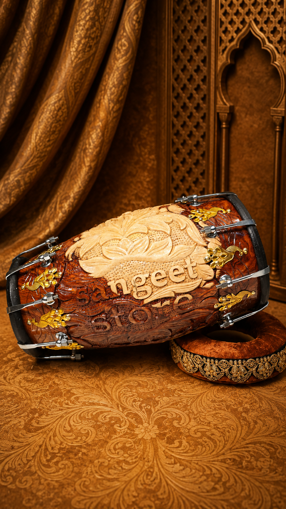 Sangeet Store Maharaja Signature Custom Engraved Chetram Dholak with Black Skins *Exceptional Tone