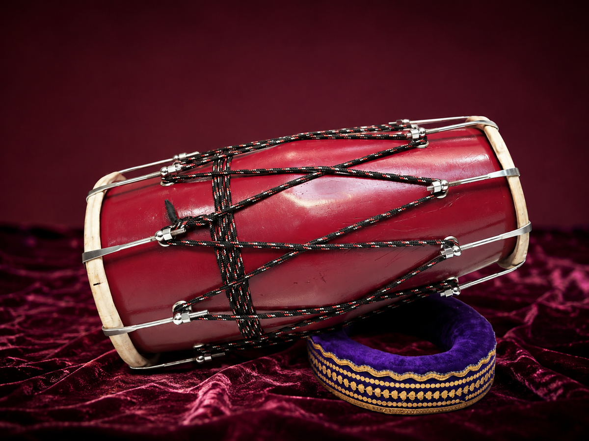 Rangmahal Royale | Burgundy Painted 13.8lbs 22" Refurbished West Indian Bolted Dholak *Minor Cosmetic Blemishes
