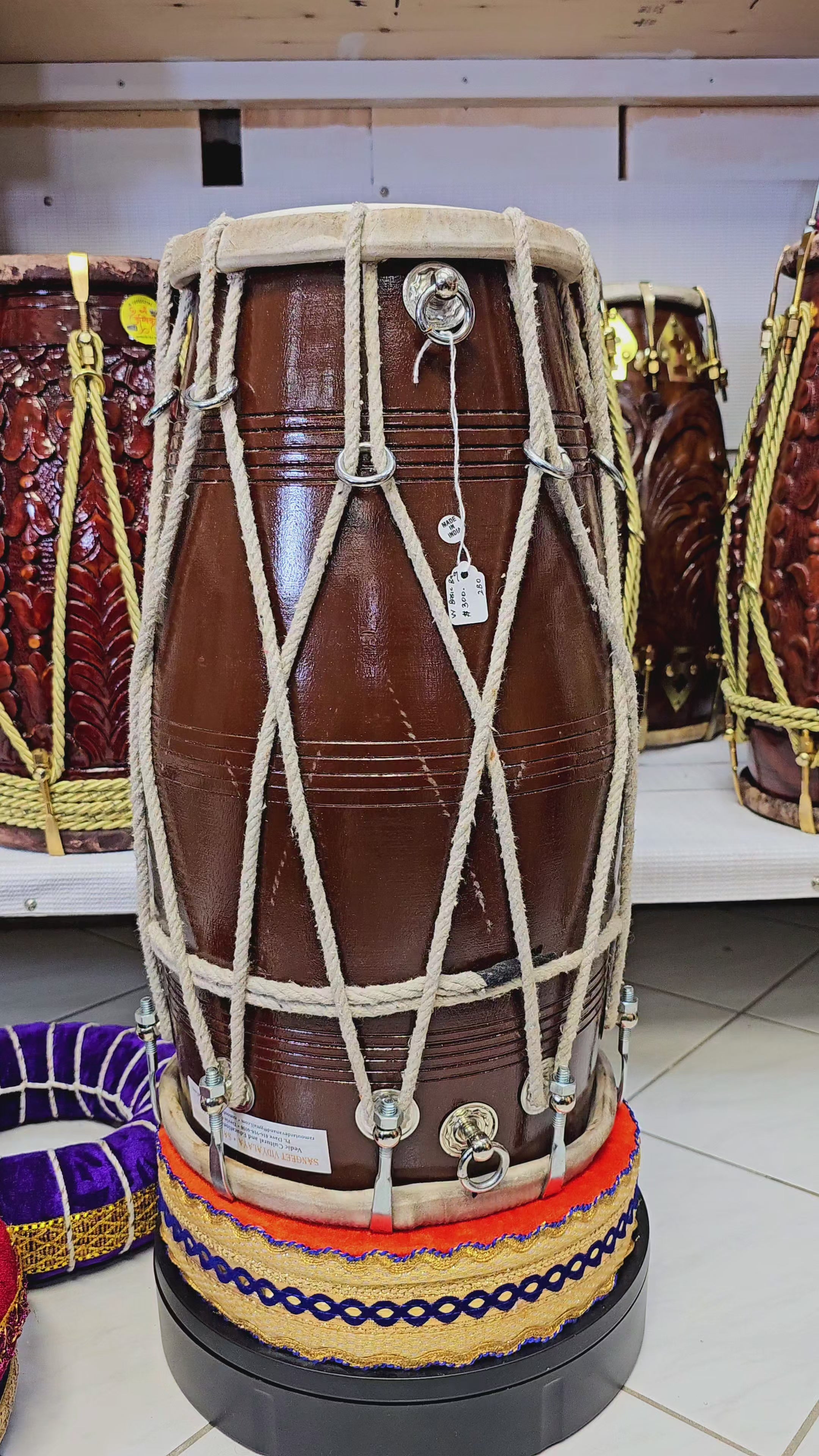Harmonic Fusion Hybrid Dholak - Brown Mango Wood, Traditional Ropes, Chrome Bolts, with Character
