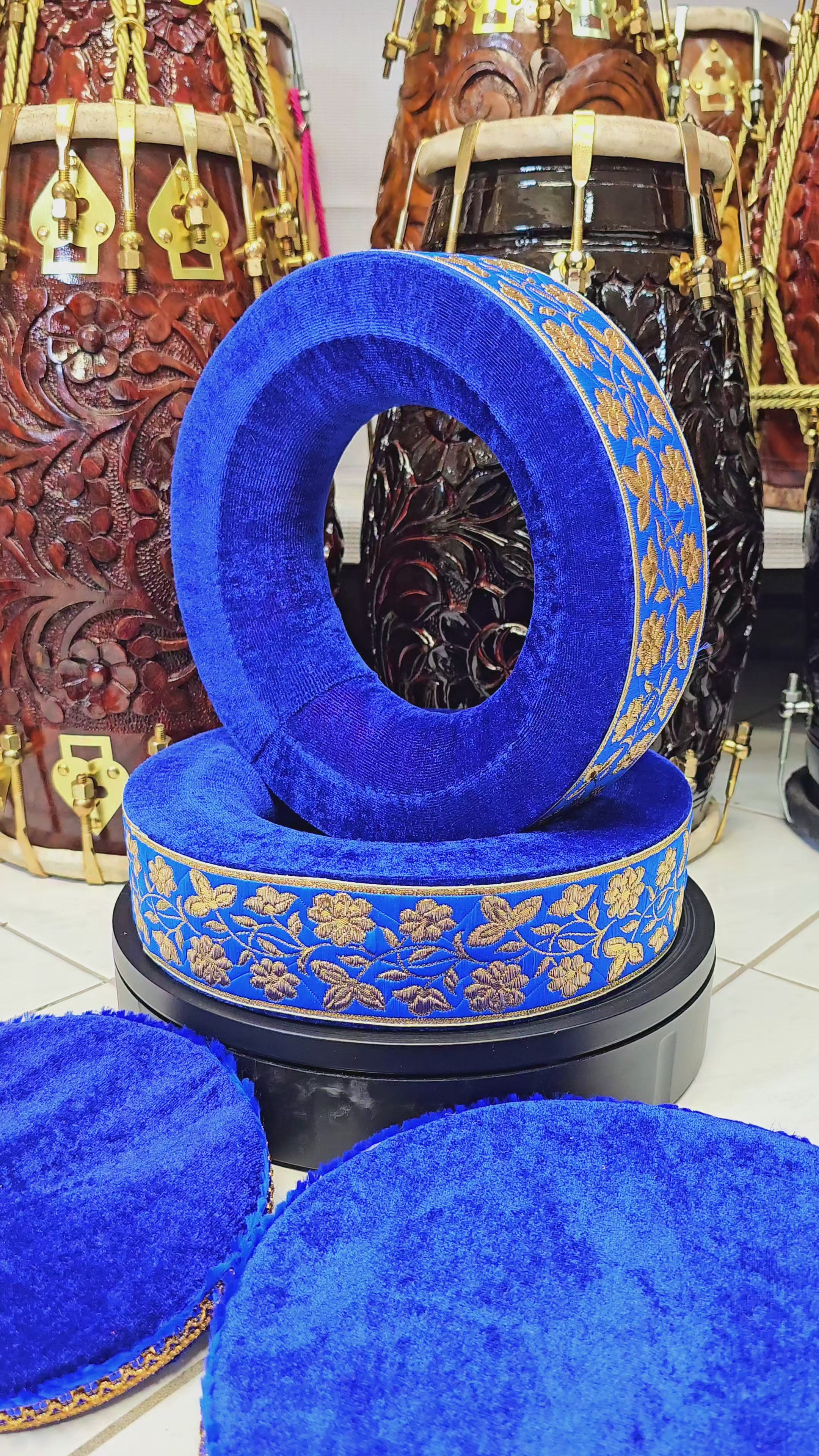 Resonance in Elegance: Premium Blue & Gold Flower Design Tabla Rings