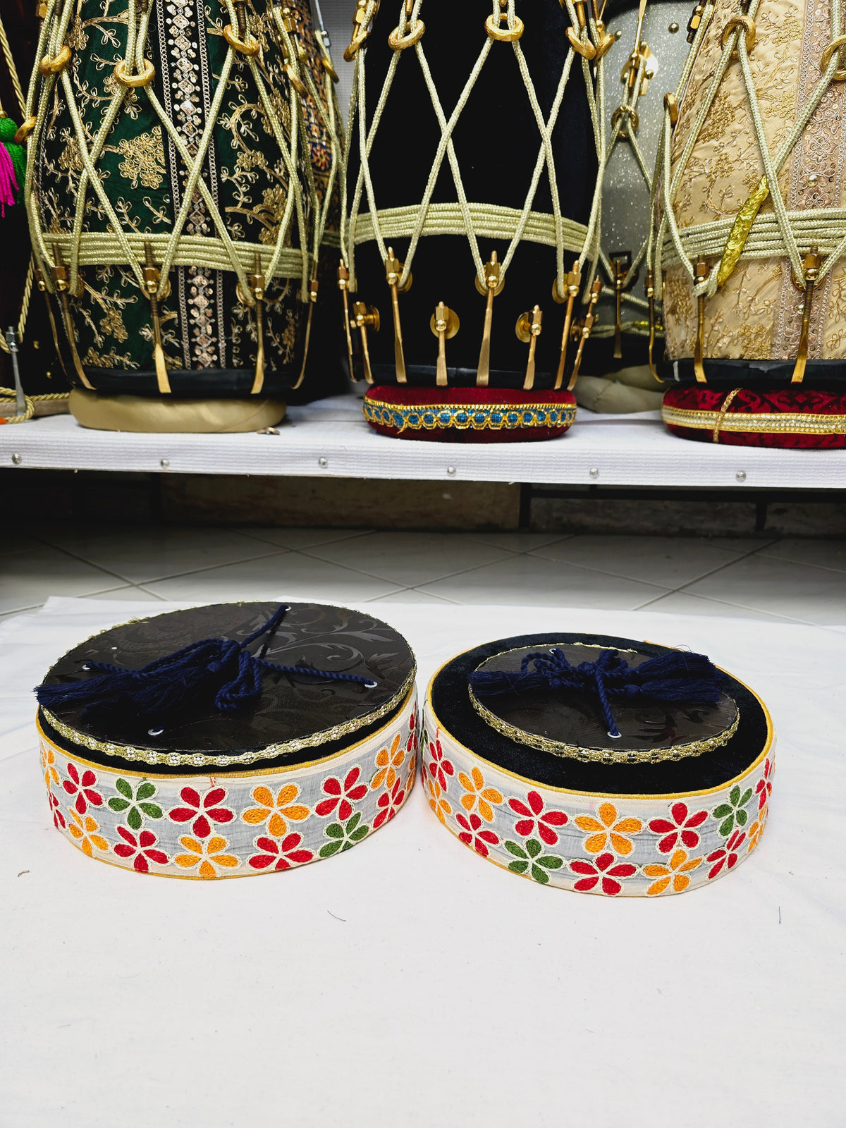 Eclipse Bloom Tabla Rings – Premium Black with Multicolor Floral Design" - Sangeet Store