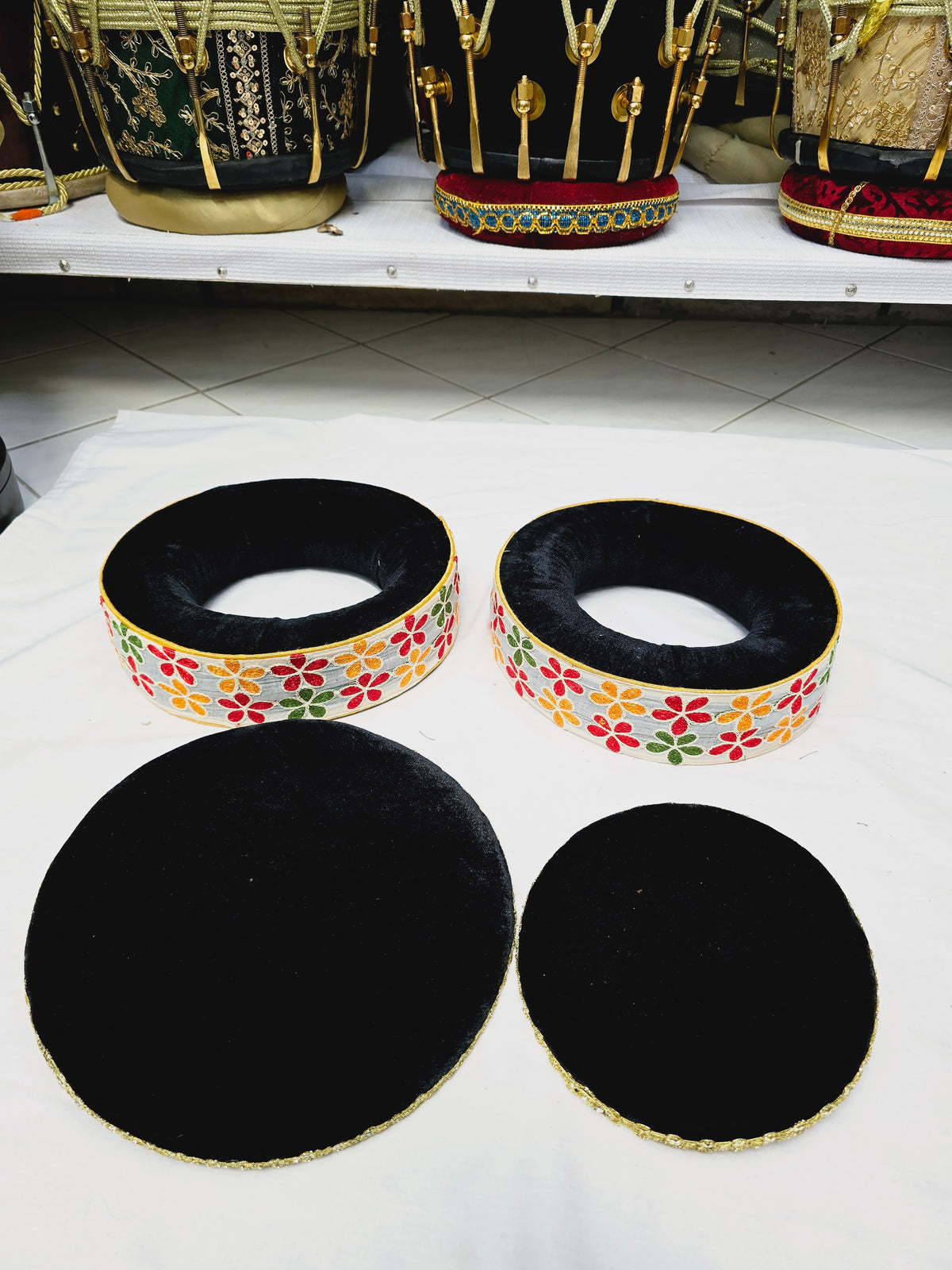 Eclipse Bloom Tabla Rings – Premium Black with Multicolor Floral Design" - Sangeet Store