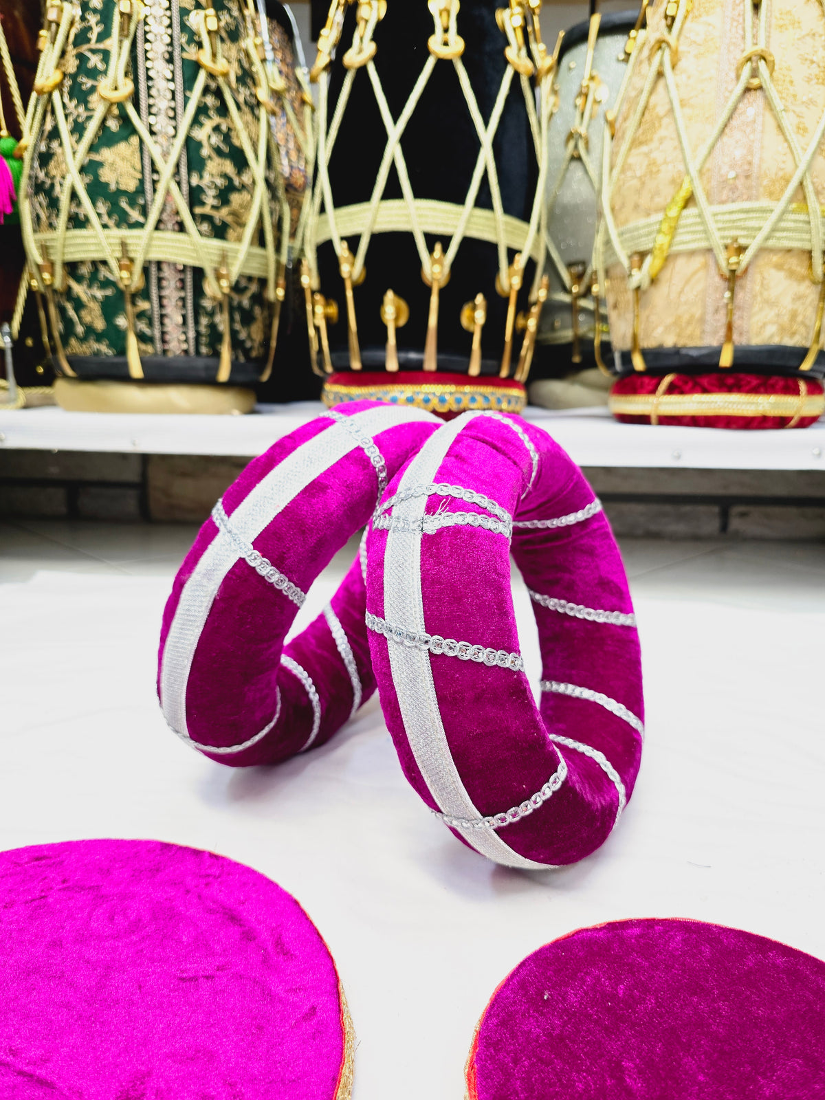 Starlit Magenta Tabla Rings – Magenta with Silver Design (Minor Cosmetic Defects) - Sangeet Store
