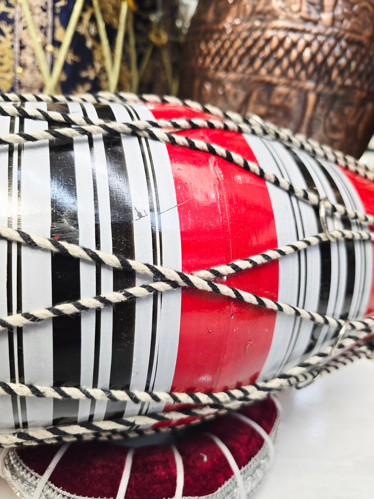 Red Toddler Dholak with Black & White Stripes (For Ages 1-3) *Minor Skin Rip & Cosmetic Defects