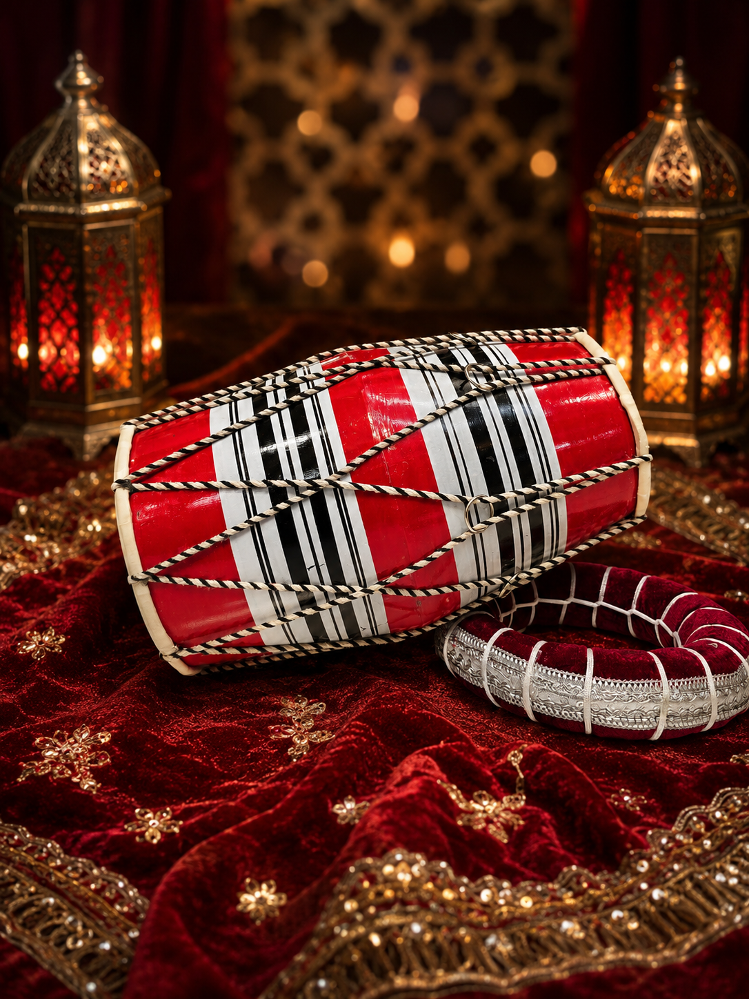 Red Toddler Dholak with Black & White Stripes (For Ages 1-3) *Minor Skin Rip & Cosmetic Defects
