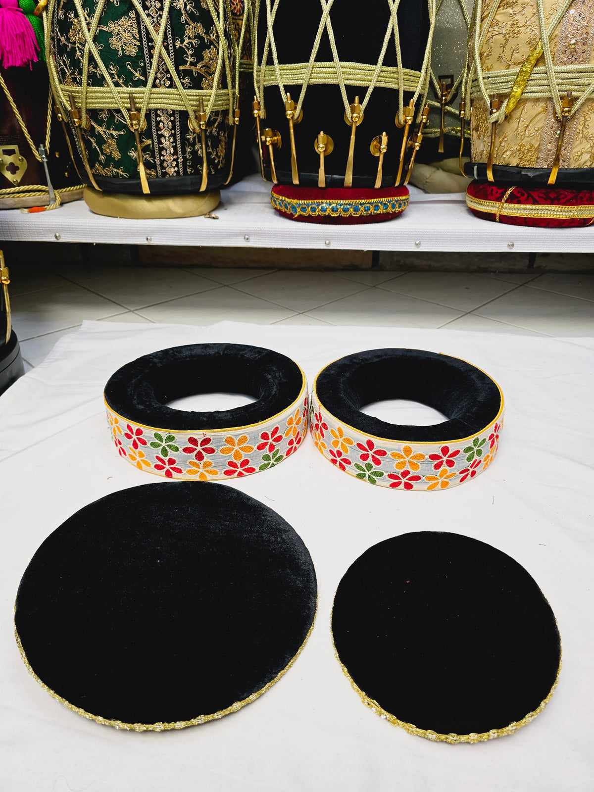 Eclipse Bloom Tabla Rings – Premium Black with Multicolor Floral Design" - Sangeet Store
