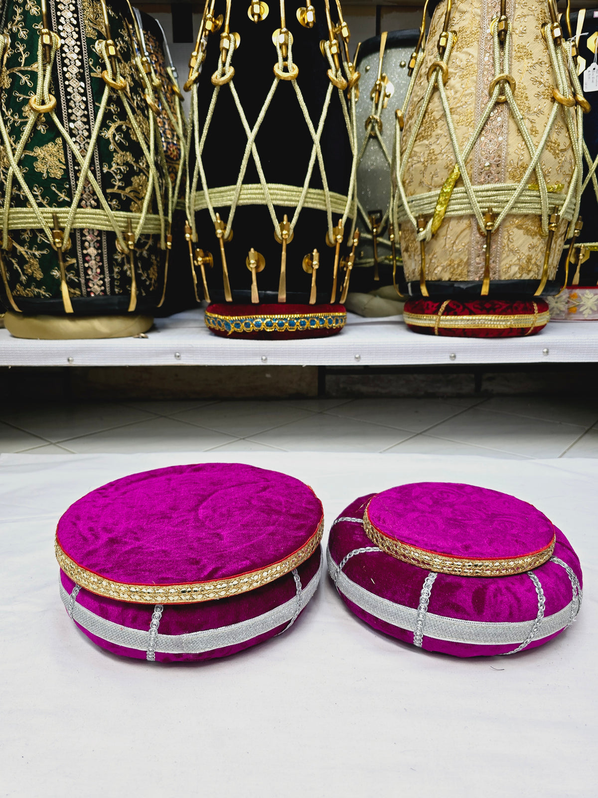 Starlit Magenta Tabla Rings – Magenta with Silver Design (Minor Cosmetic Defects) - Sangeet Store