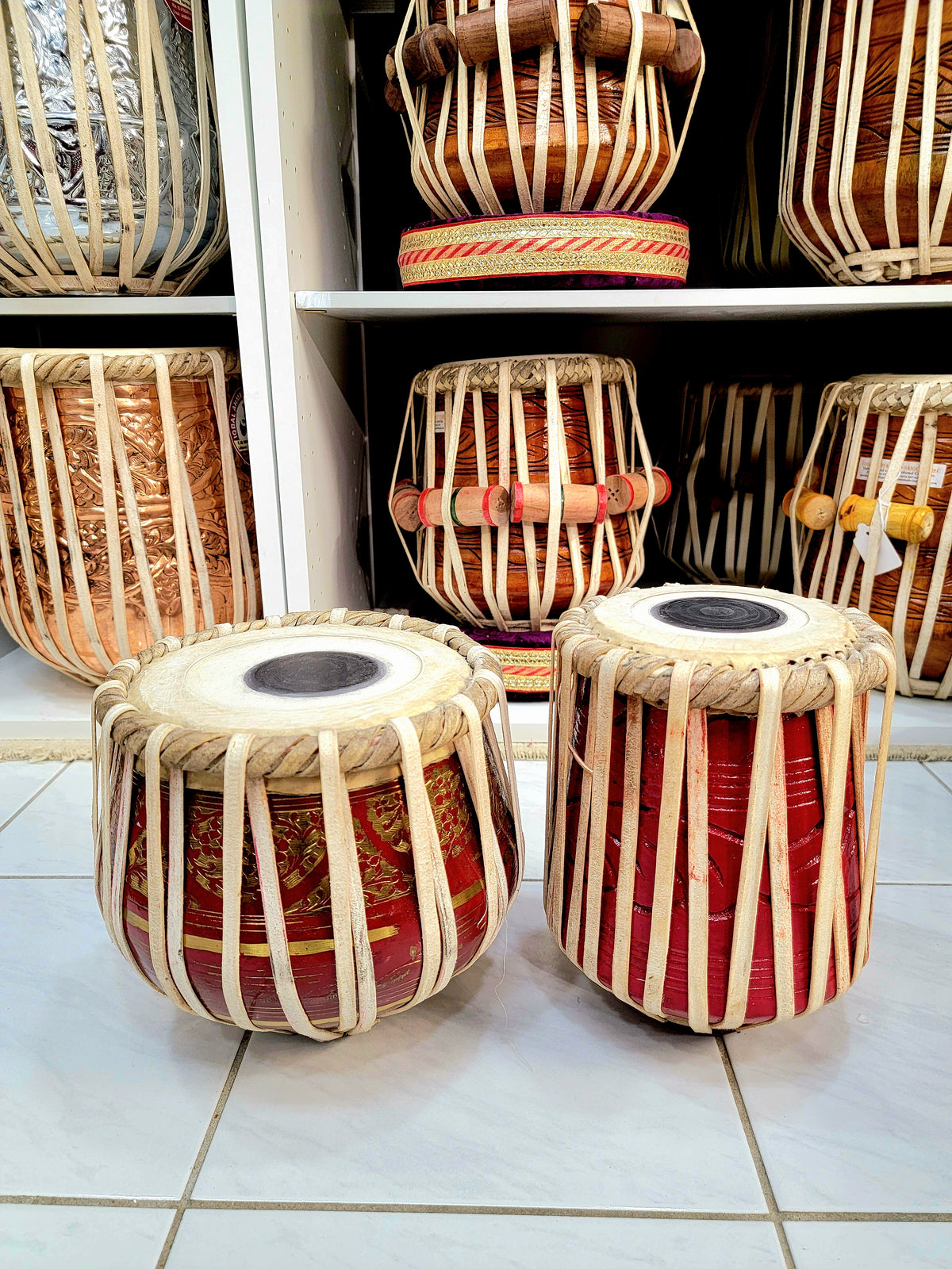 Red Encarved Toddler Tabla Set - Sangeet Store