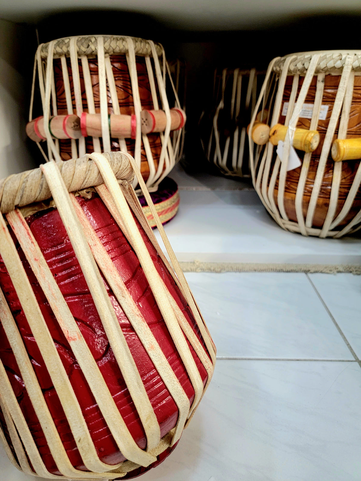 Red Encarved Toddler Tabla Set - Sangeet Store