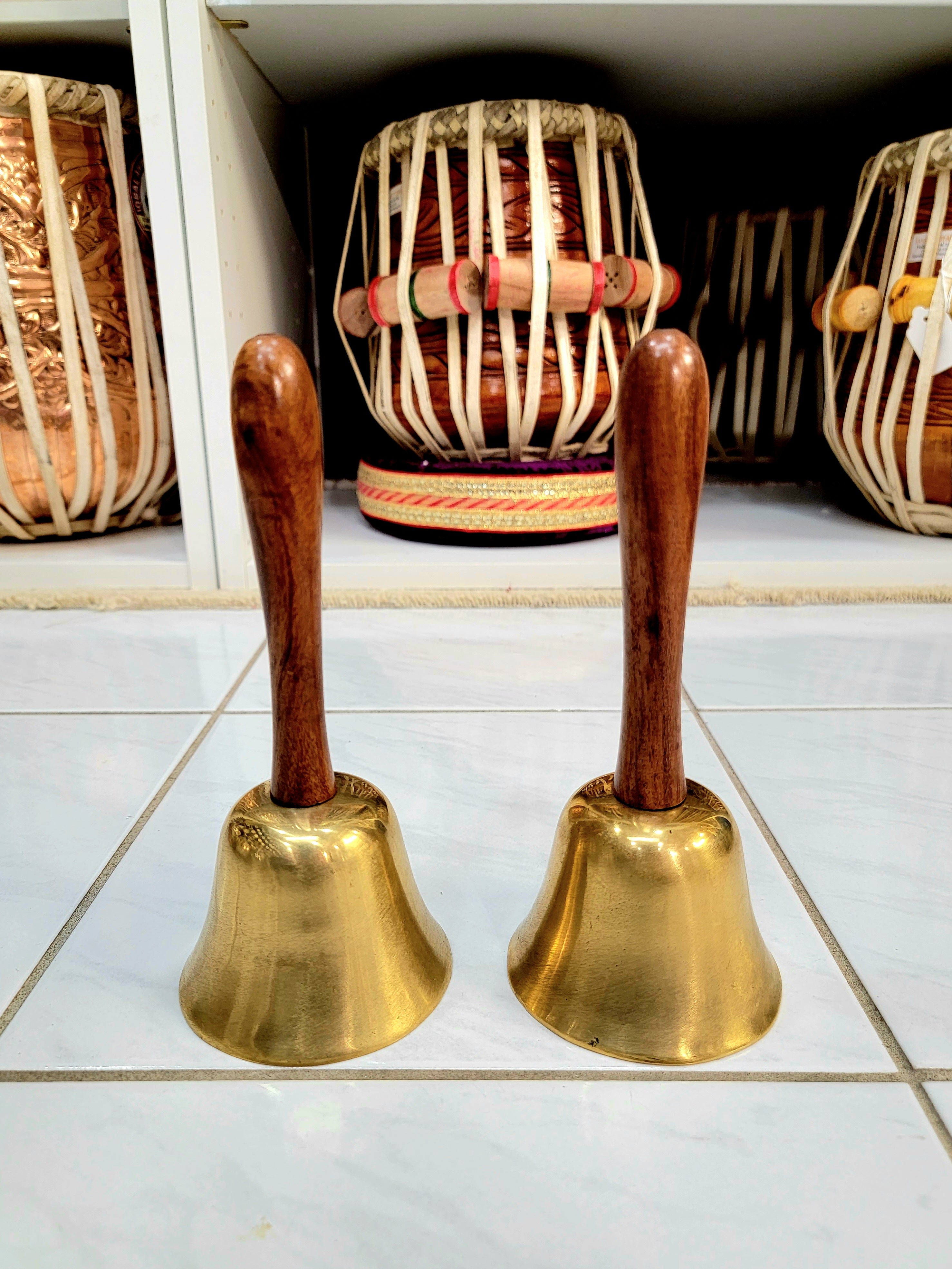 Small Handheld Golden Temple Bells Double Set - Sangeet Store