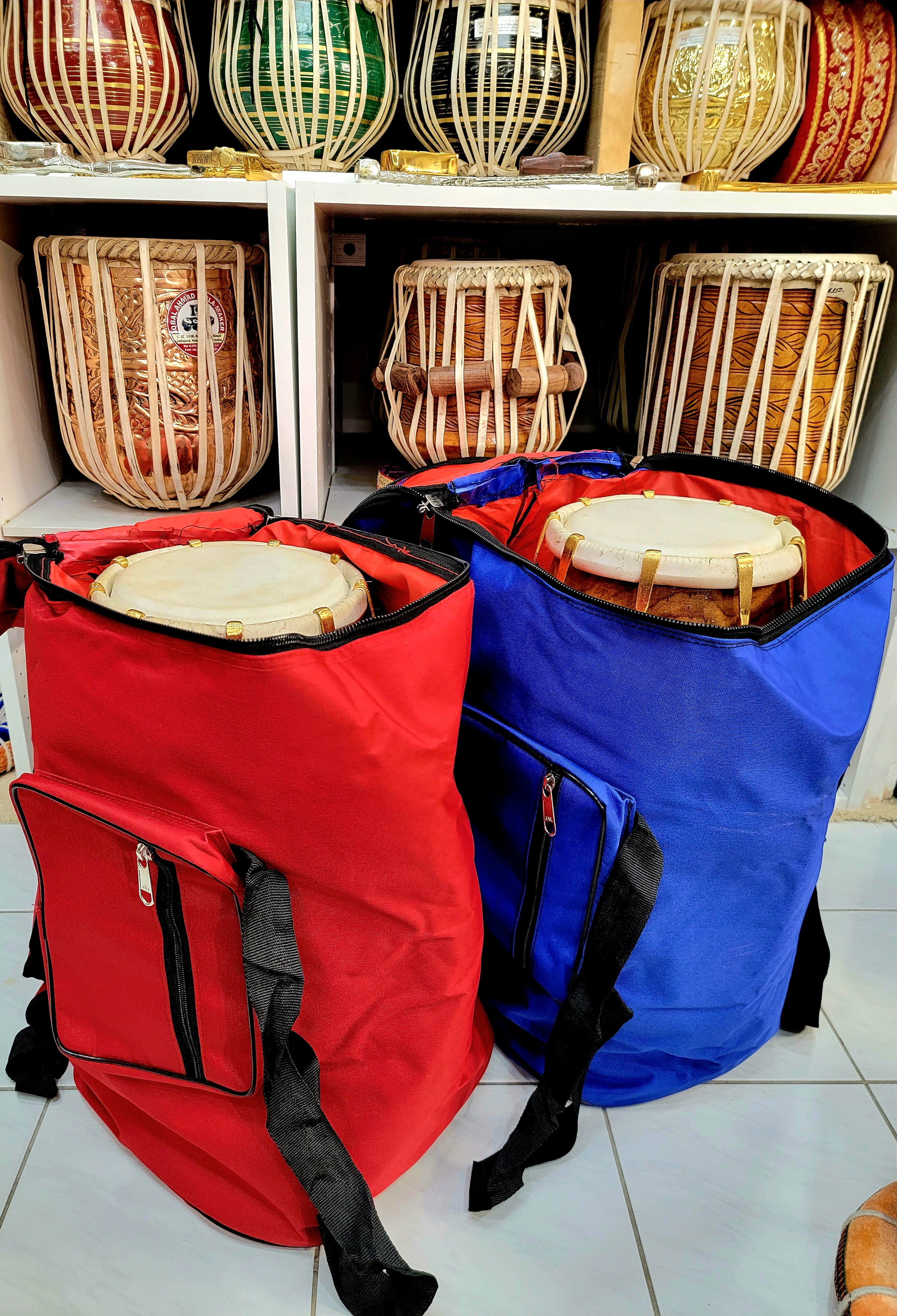 Premium Dholak Bags (1-Piece) - Red and Blue - Sangeet Store